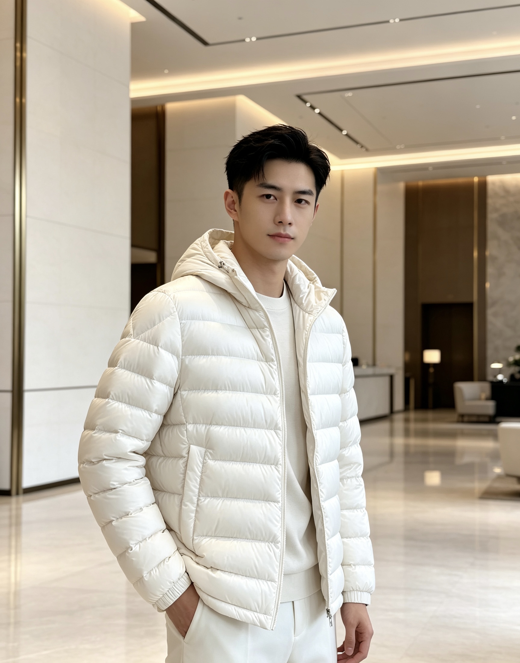 Moncler 蒙口 2026秋冬新款｜连帽轻薄横条羽绒上新 米白/藏青双色 男女都能驾驭 可调节抽绳连帽，大风天护住头