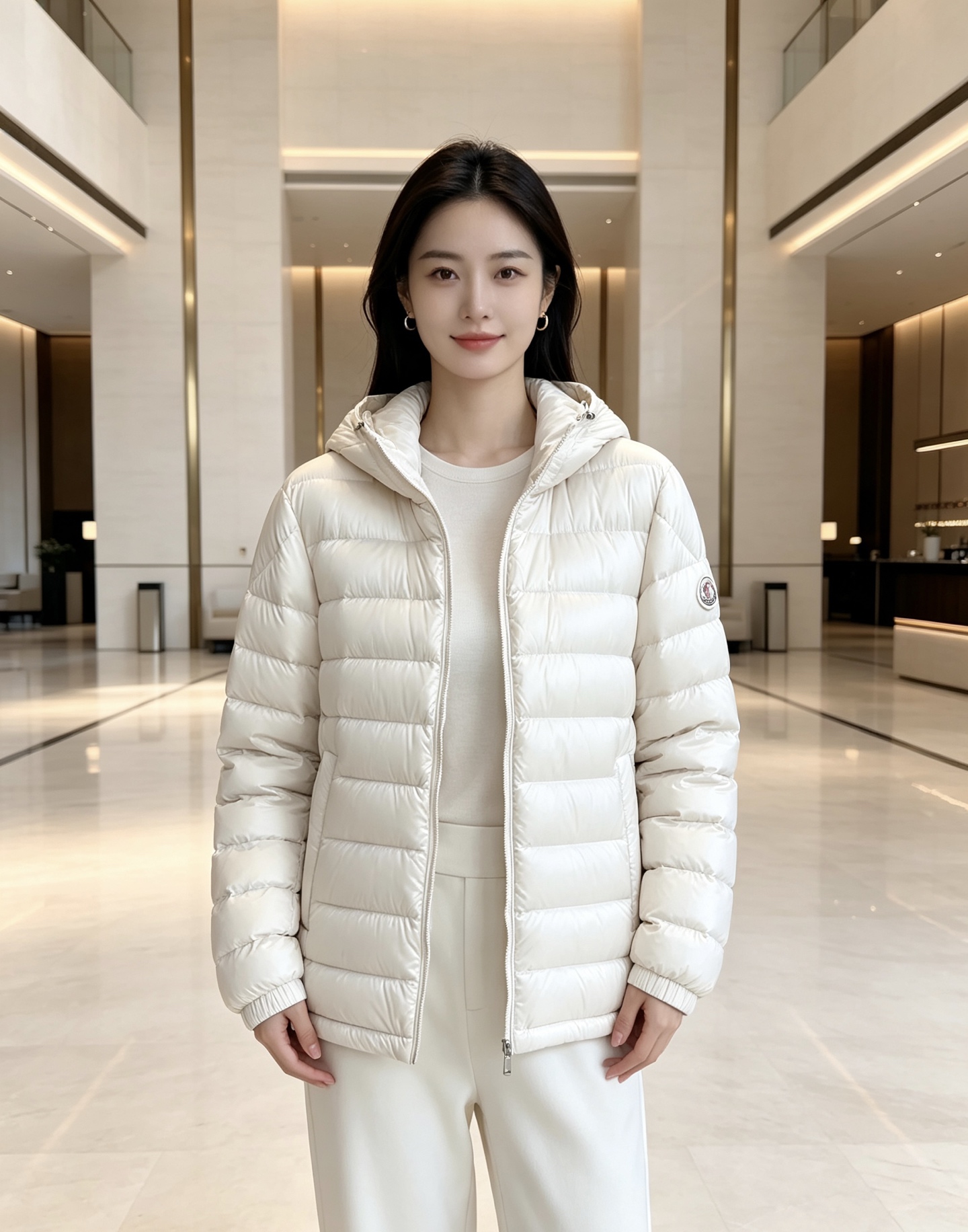 Moncler 蒙口 2026秋冬新款｜连帽轻薄横条羽绒上新 米白/藏青双色 男女都能驾驭 可调节抽绳连帽，大风天护住头