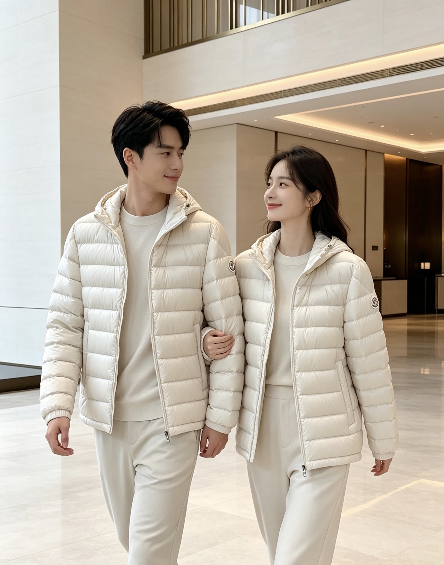 Moncler 蒙口 2026秋冬新款｜连帽轻薄横条羽绒上新 米白/藏青双色 男女都能驾驭 可调节抽绳连帽，大风天护住头