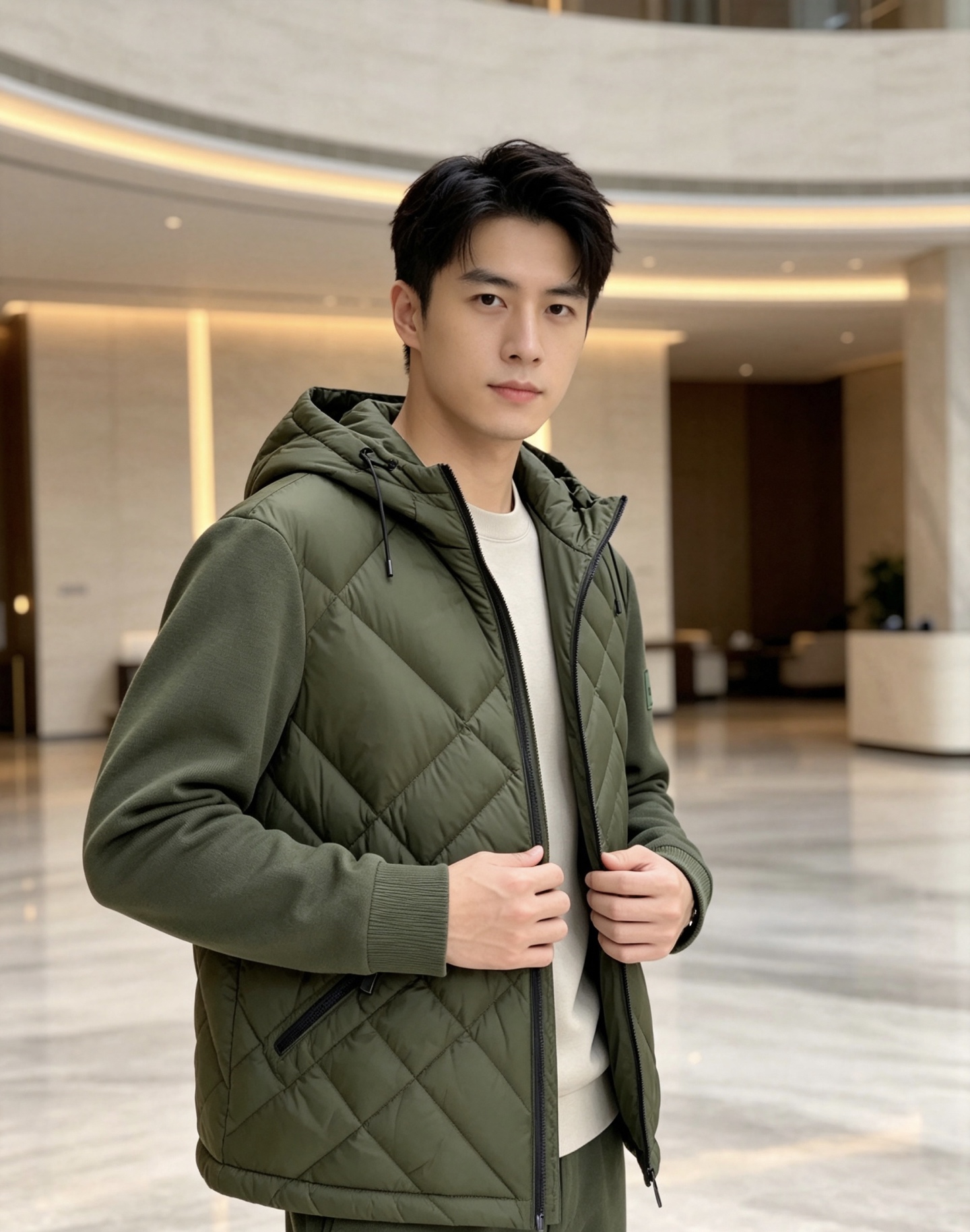 Burberry 巴宝莉 2026秋冬轻熟风菱格连帽羽绒服，菱形分格充绒，上身轻盈蓬松不压身；衣身羽绒面料搭配针织拼接衣