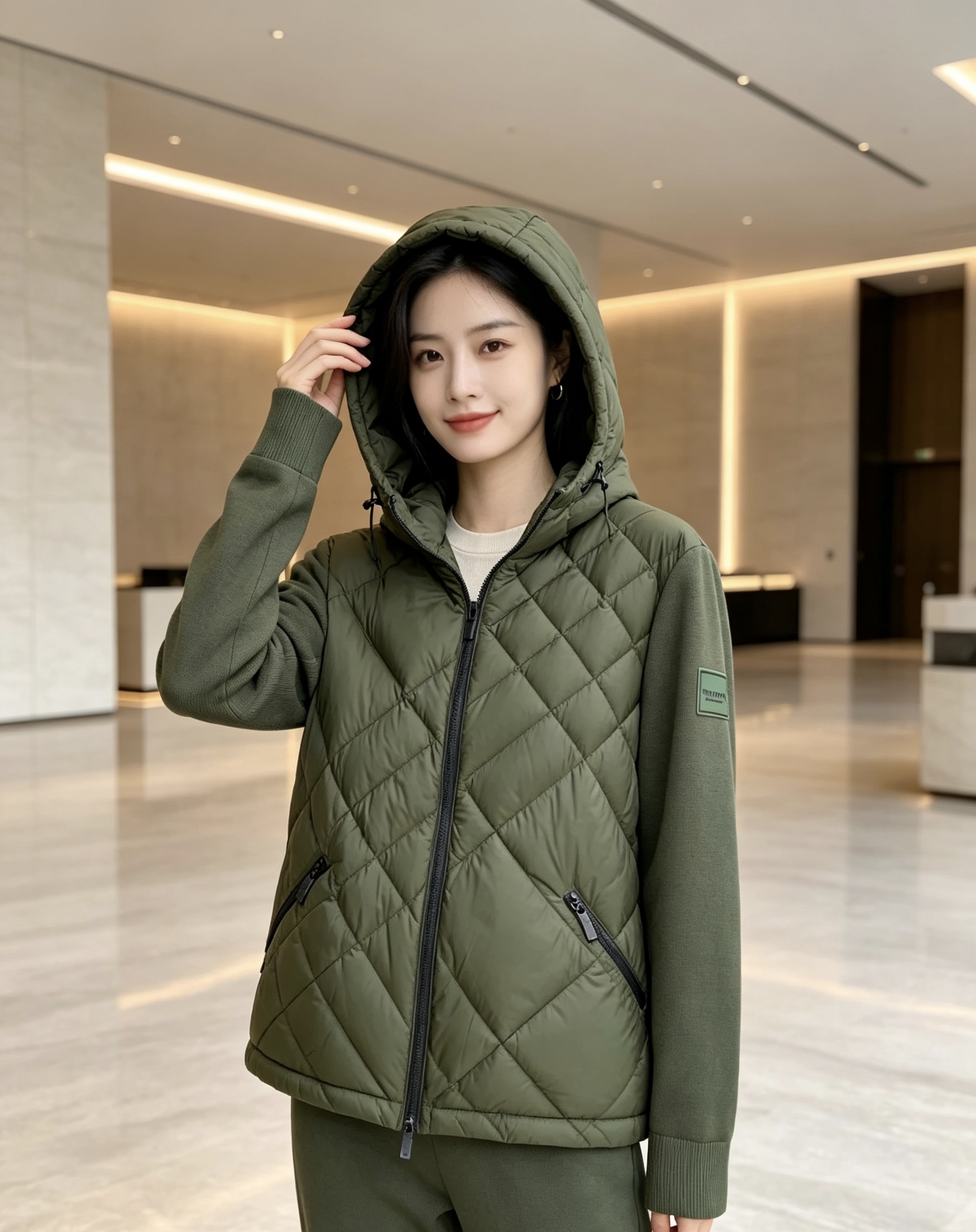 Burberry 巴宝莉 2026秋冬轻熟风菱格连帽羽绒服，菱形分格充绒，上身轻盈蓬松不压身；衣身羽绒面料搭配针织拼接衣