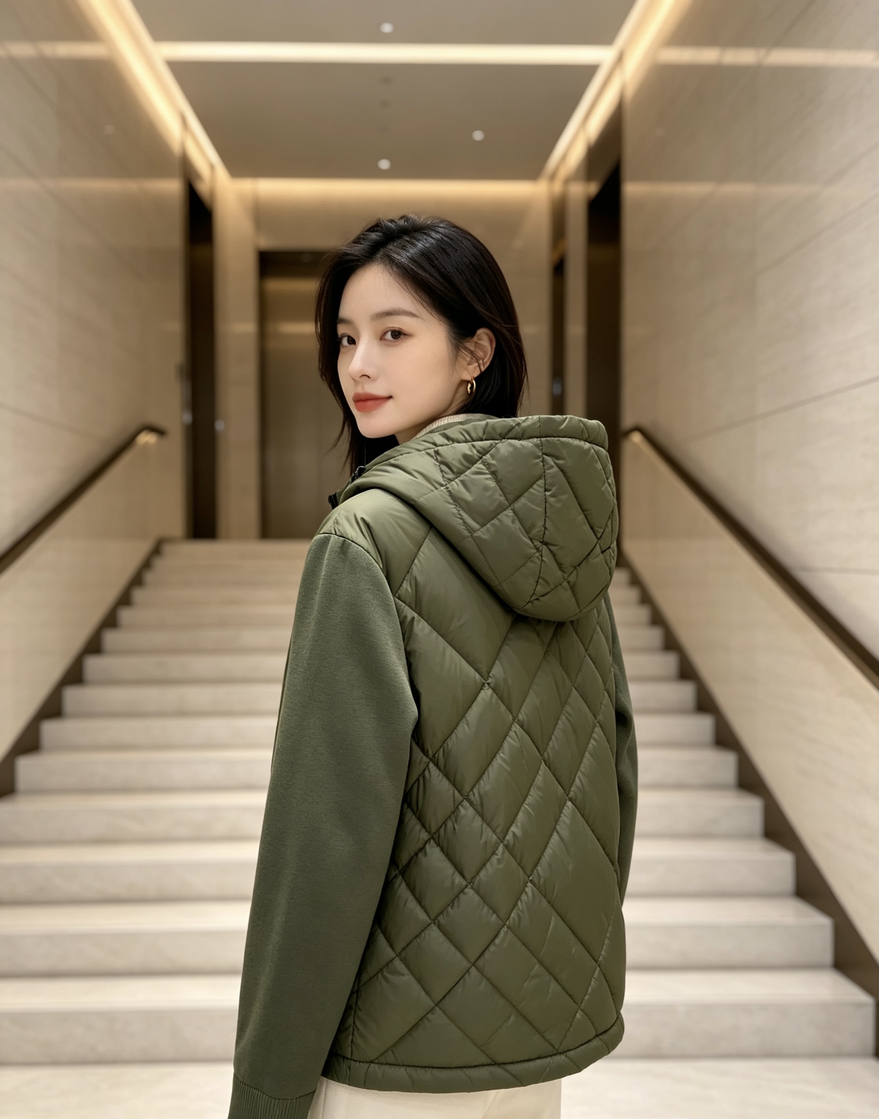 Burberry 巴宝莉 2026秋冬轻熟风菱格连帽羽绒服，菱形分格充绒，上身轻盈蓬松不压身；衣身羽绒面料搭配针织拼接衣