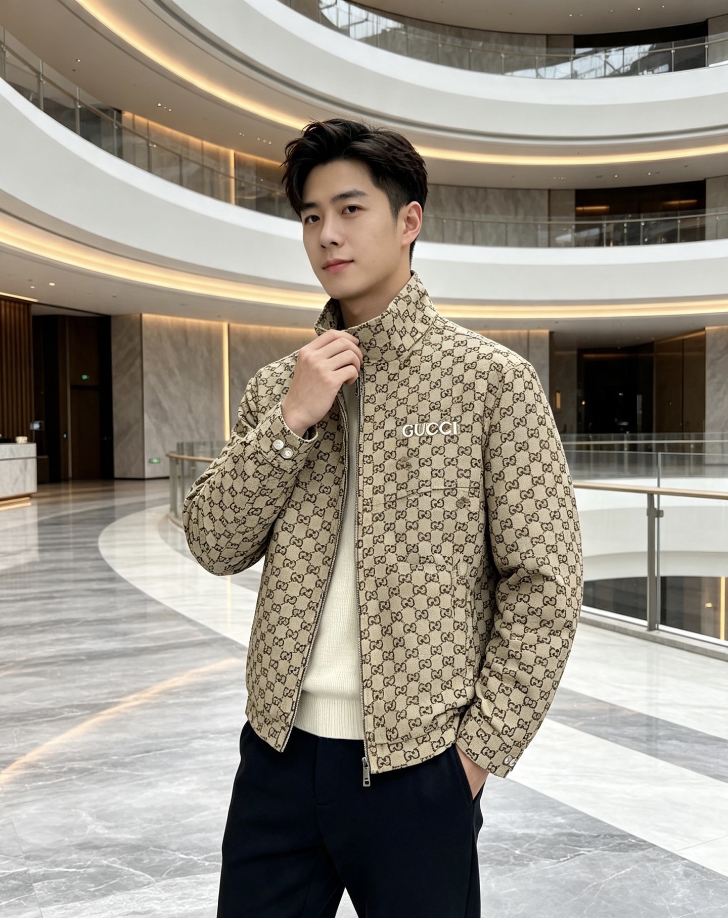 Gucci|古驰 2026秋冬新款立领羽绒服 经典GG老花满印面料,胸前精致品牌刺绣 配套原版定制五金,做工细节到位 立 Gucci|古驰 2026秋冬新款立领羽绒服 经典GG老花满印面料,胸前精致品牌刺绣 配套原版定制五金,做工细节到位 立