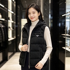 Prada 普拉达 2026秋冬新款连帽灯芯绒羽绒马甲 填充90新国标白鸭绒,蓬松饱满保暖性出众 原版定制五金辅料,三角 Prada 普拉达 2026秋冬新款连帽灯芯绒羽绒马甲 填充90新国标白鸭绒,蓬松饱满保暖性出众 原版定制五金辅料,三角