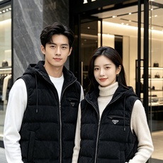 Prada 普拉达 2026秋冬新款连帽灯芯绒羽绒马甲 填充90新国标白鸭绒,蓬松饱满保暖性出众 原版定制五金辅料,三角 Prada 普拉达 2026秋冬新款连帽灯芯绒羽绒马甲 填充90新国标白鸭绒,蓬松饱满保暖性出众 原版定制五金辅料,三角