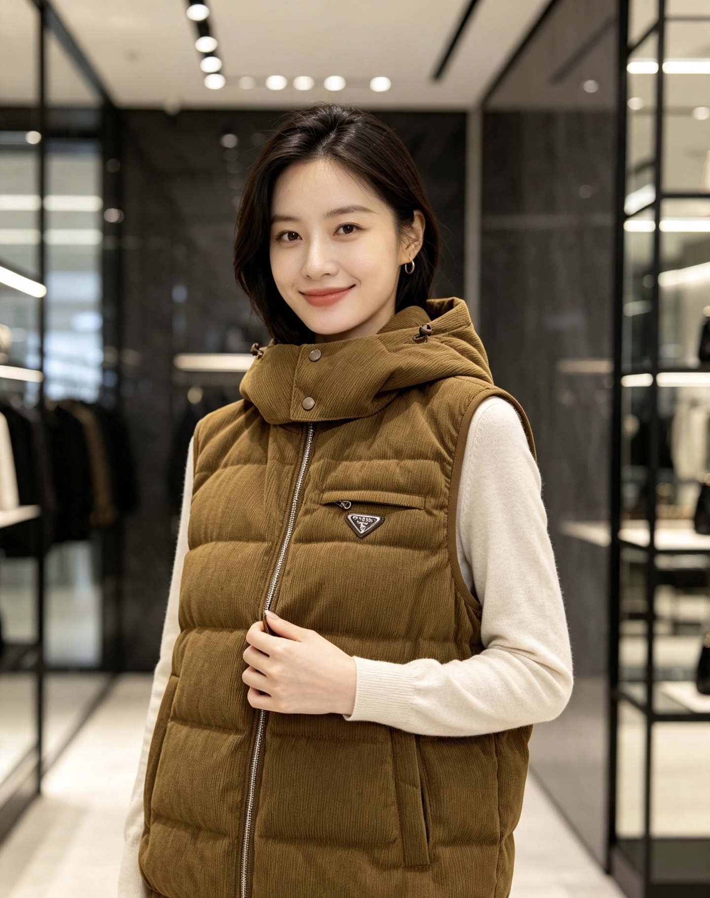 Prada 普拉达 2026秋冬新款连帽灯芯绒羽绒马甲 填充90新国标白鸭绒,蓬松饱满保暖性出众 原版定制五金辅料,三角 Prada 普拉达 2026秋冬新款连帽灯芯绒羽绒马甲 填充90新国标白鸭绒,蓬松饱满保暖性出众 原版定制五金辅料,三角