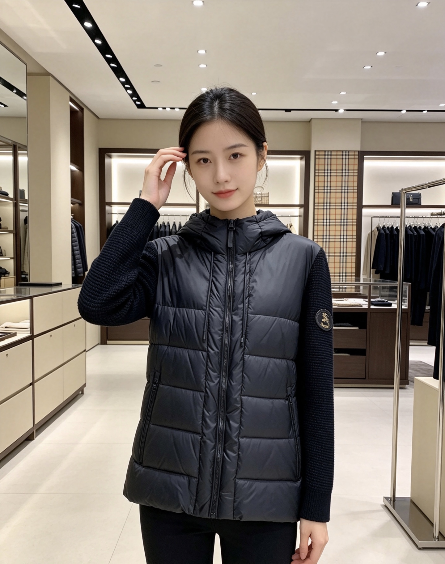 Burberry 巴宝莉 2026秋冬新款针织拼接连帽羽绒服,采用90新国标白鸭绒填充,绒朵蓬松,御寒保暖。全套原版五金 Burberry 巴宝莉 2026秋冬新款针织拼接连帽羽绒服,采用90新国标白鸭绒填充,绒朵蓬松,御寒保暖。全套原版五金