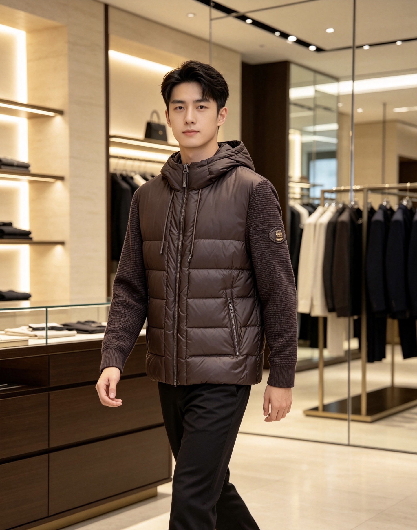 Burberry 巴宝莉 2026秋冬新款针织拼接连帽羽绒服,采用90新国标白鸭绒填充,绒朵蓬松,御寒保暖。全套原版五金 Burberry 巴宝莉 2026秋冬新款针织拼接连帽羽绒服,采用90新国标白鸭绒填充,绒朵蓬松,御寒保暖。全套原版五金