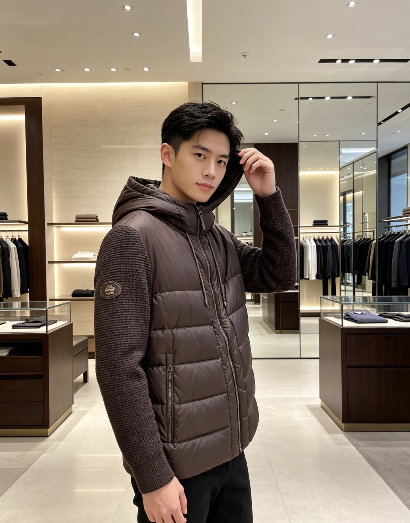Burberry 巴宝莉 2026秋冬新款针织拼接连帽羽绒服,采用90新国标白鸭绒填充,绒朵蓬松,御寒保暖。全套原版五金 Burberry 巴宝莉 2026秋冬新款针织拼接连帽羽绒服,采用90新国标白鸭绒填充,绒朵蓬松,御寒保暖。全套原版五金