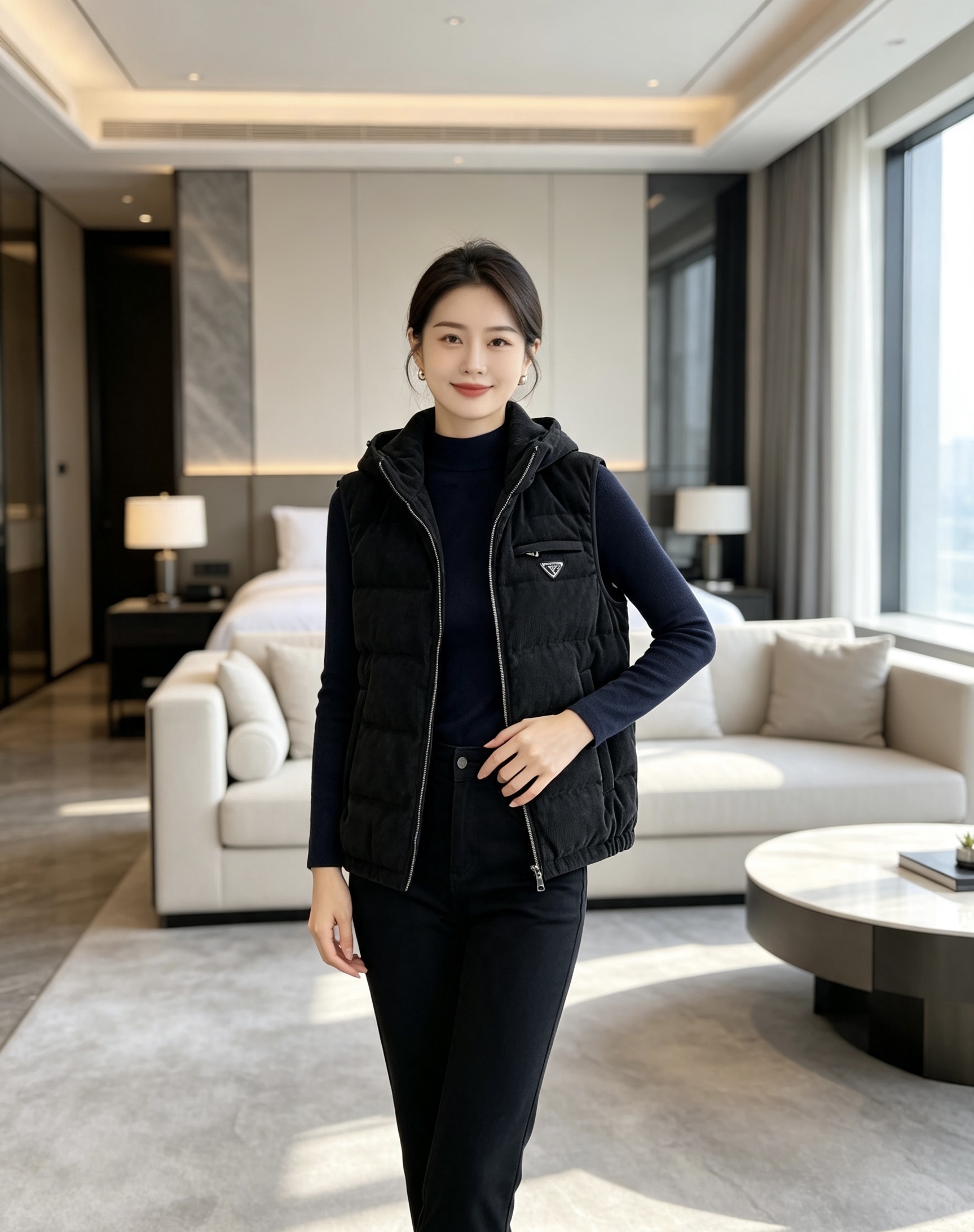 Prada 普拉达 2026秋冬新款连帽灯芯绒羽绒马甲 填充90新国标白鸭绒,蓬松饱满保暖性出众 原版定制五金辅料,三角 Prada 普拉达 2026秋冬新款连帽灯芯绒羽绒马甲 填充90新国标白鸭绒,蓬松饱满保暖性出众 原版定制五金辅料,三角