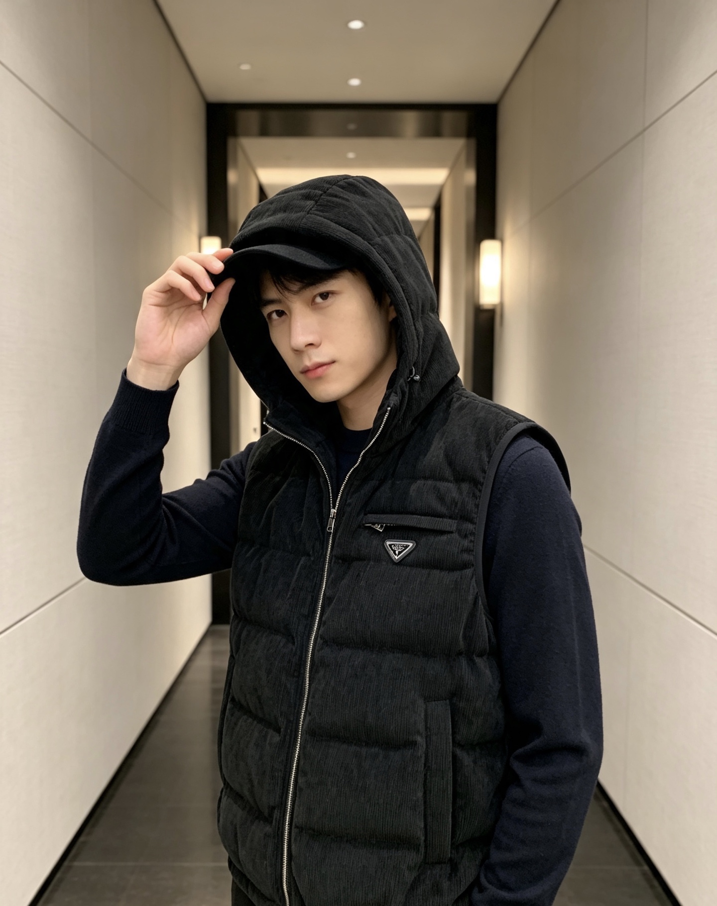 Prada 普拉达 2026秋冬新款连帽灯芯绒羽绒马甲 填充90新国标白鸭绒,蓬松饱满保暖性出众 原版定制五金辅料,三角 Prada 普拉达 2026秋冬新款连帽灯芯绒羽绒马甲 填充90新国标白鸭绒,蓬松饱满保暖性出众 原版定制五金辅料,三角