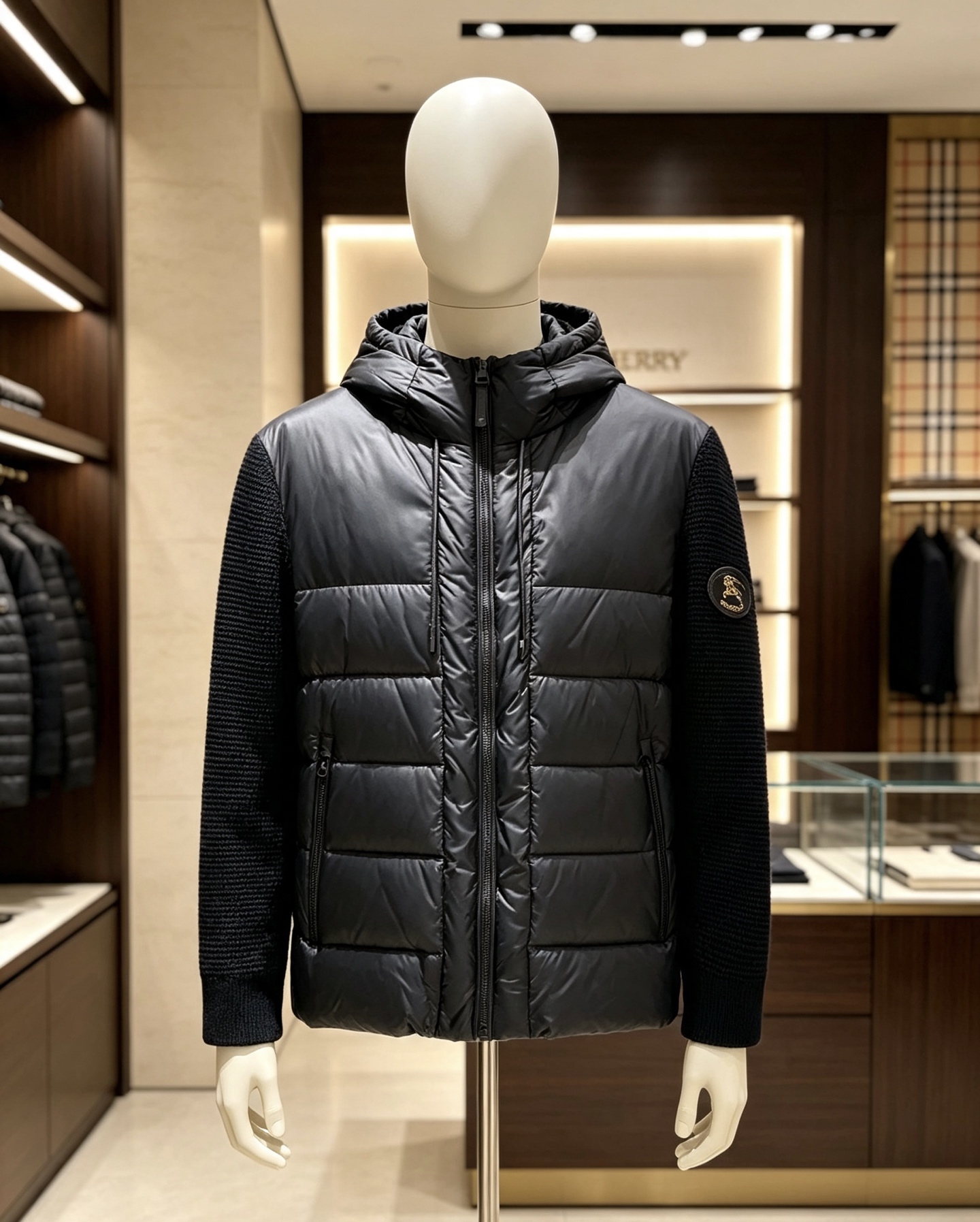Burberry Black Quilt Front Hooded Jacket