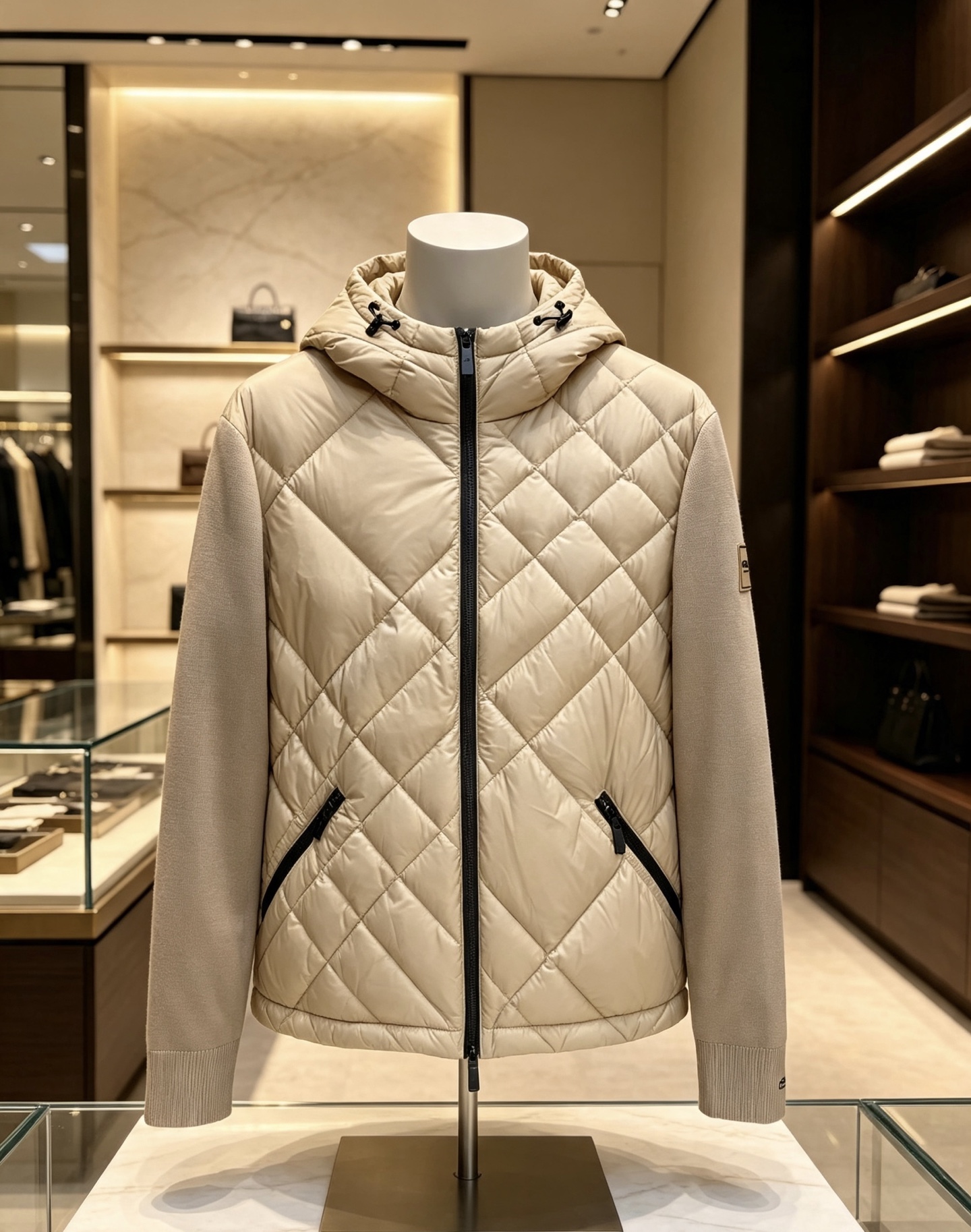 Burberry Beige Diamond Quilt Hooded Jacket