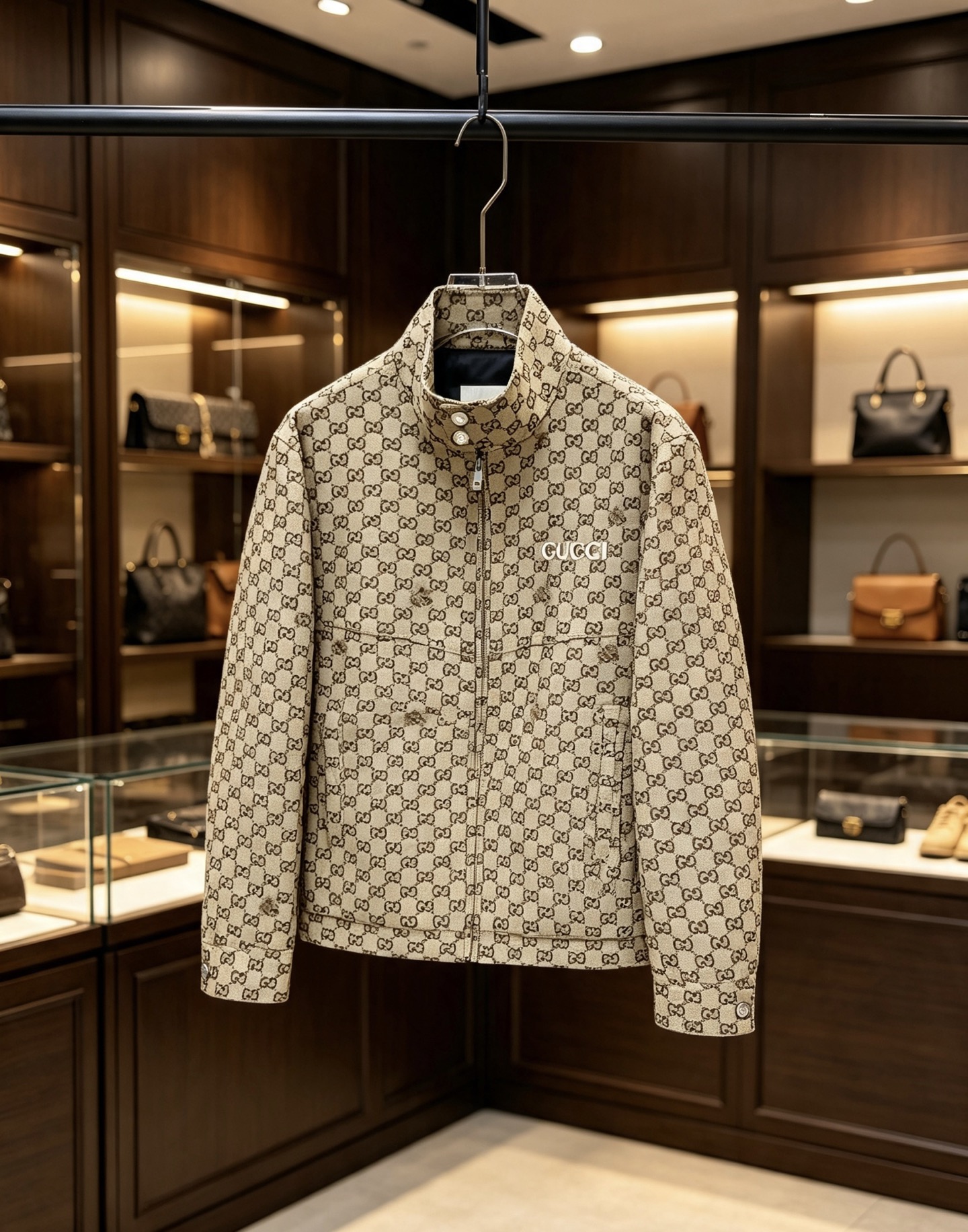 Gucci Beige Checkered Button Jacket