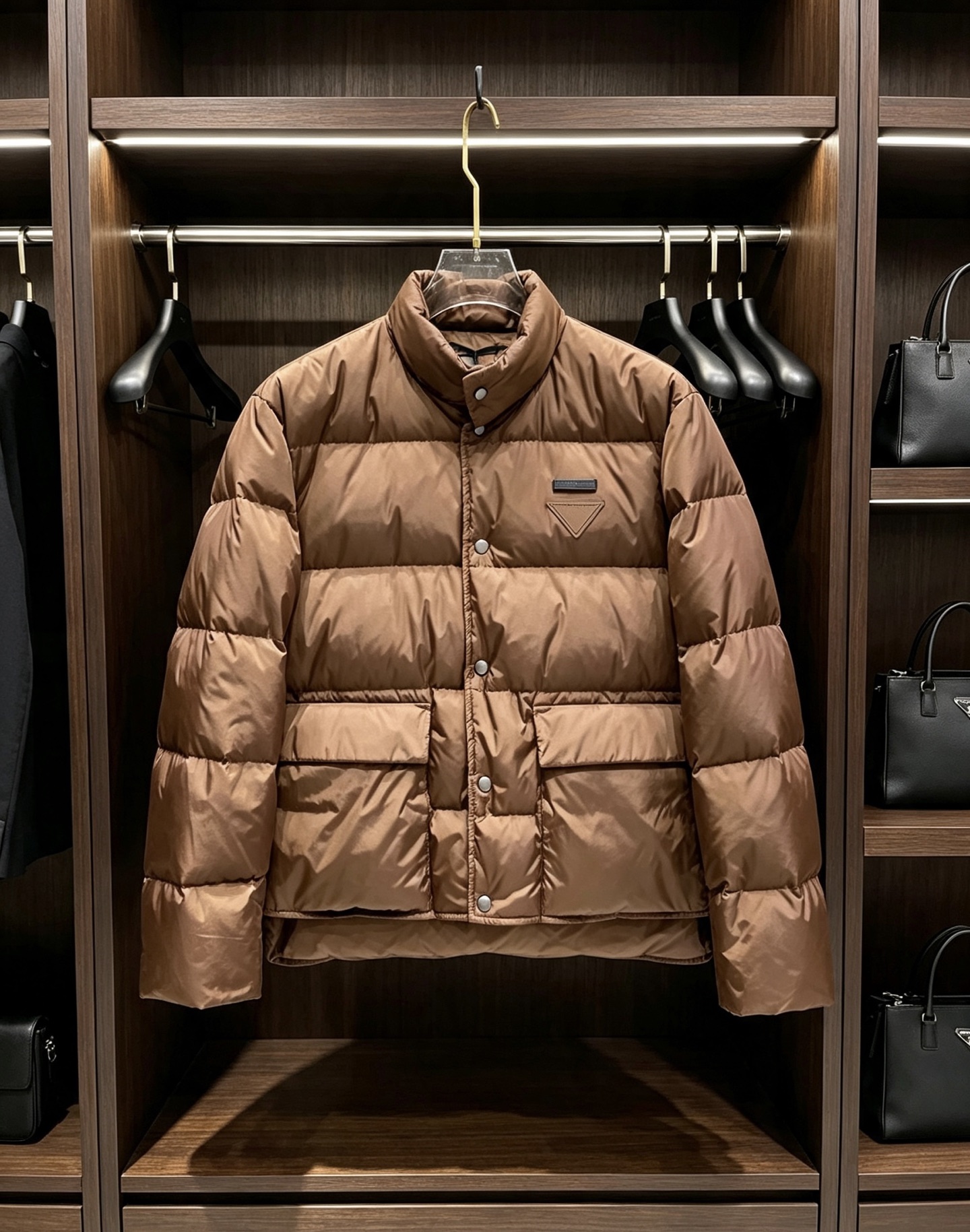 Prada Brown Hooded Puffer Jacket