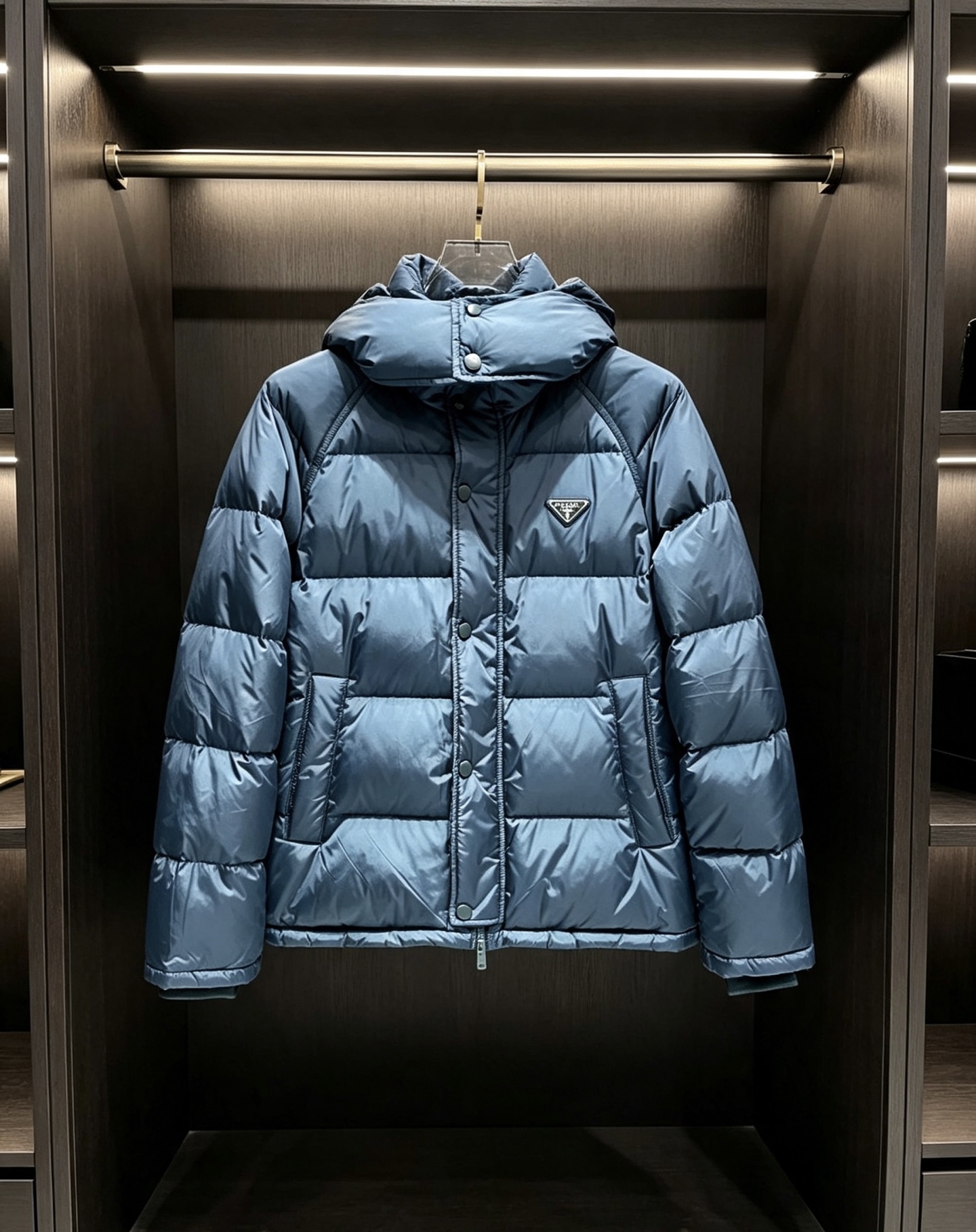 Prada Blue Hooded Puffer Jacket