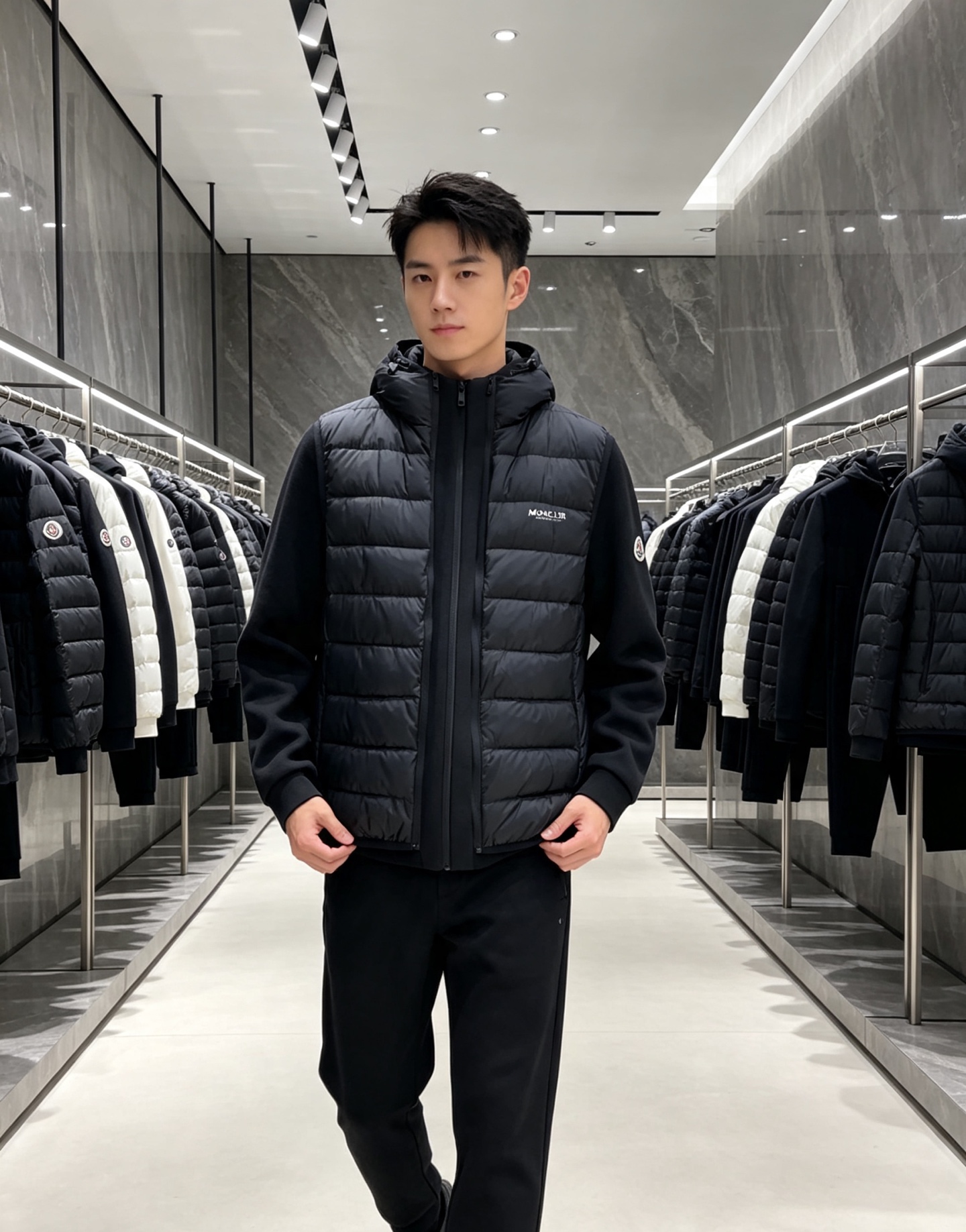 Moncler 蒙口 2026秋冬新款二合一可拆连帽羽绒服马甲 原版定制拉链五金,袖臂经典徽章标,胸前品牌字母印花 90 Moncler 蒙口 2026秋冬新款二合一可拆连帽羽绒服马甲 原版定制拉链五金,袖臂经典徽章标,胸前品牌字母印花 90
