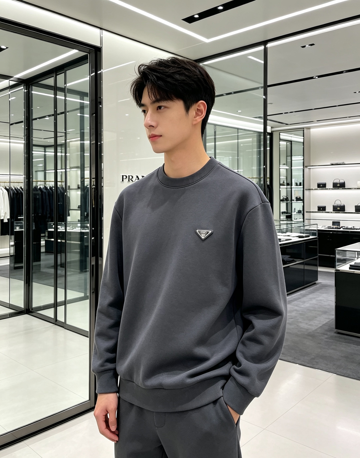 Prada 普拉达 2026秋冬新款休闲圆领空气层卫衣 经典金属三角logo，辨识度拉满。选用空气层面料，柔软有型不易变