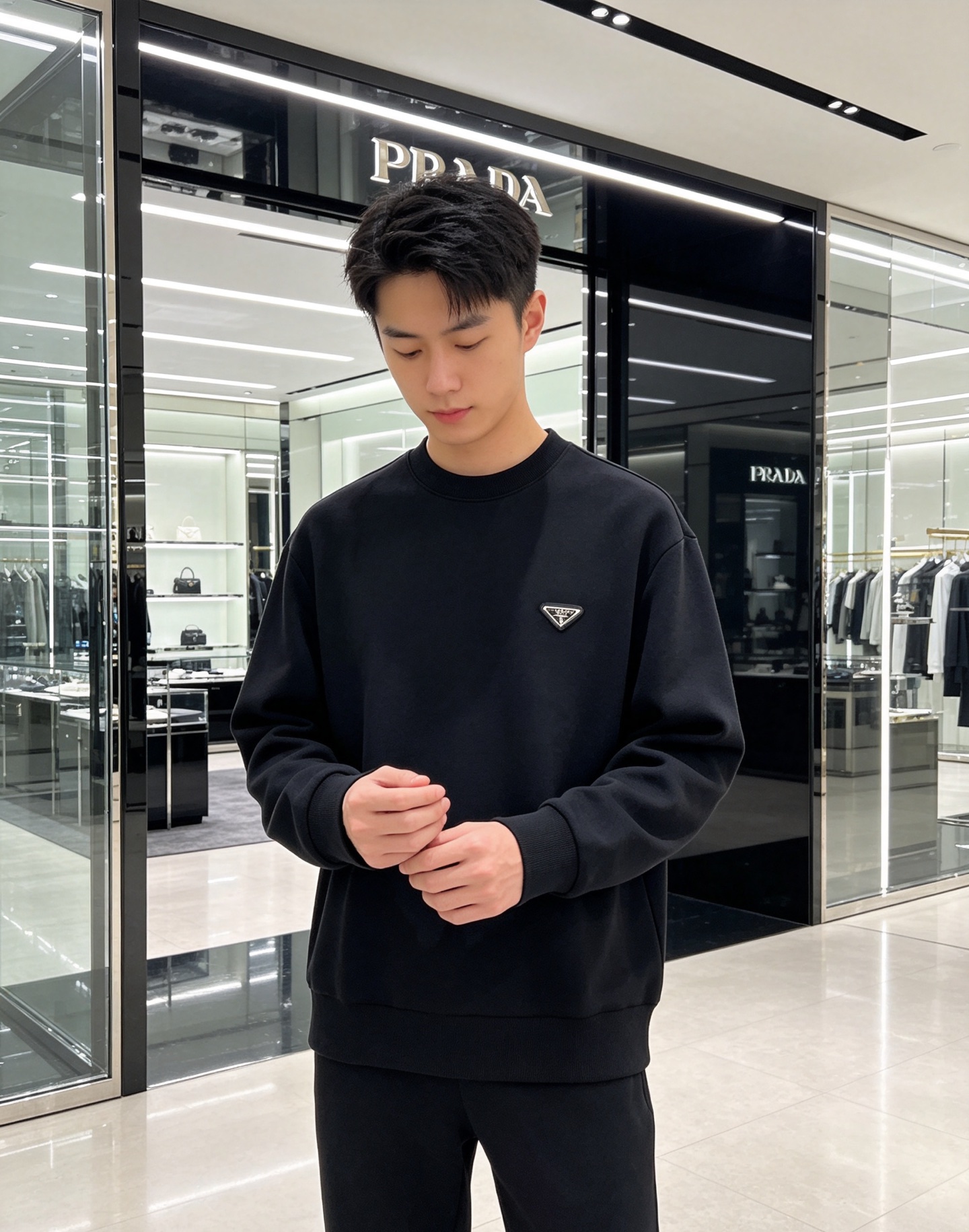 Prada 普拉达 2026秋冬新款休闲圆领空气层卫衣 经典金属三角logo，辨识度拉满。选用空气层面料，柔软有型不易变