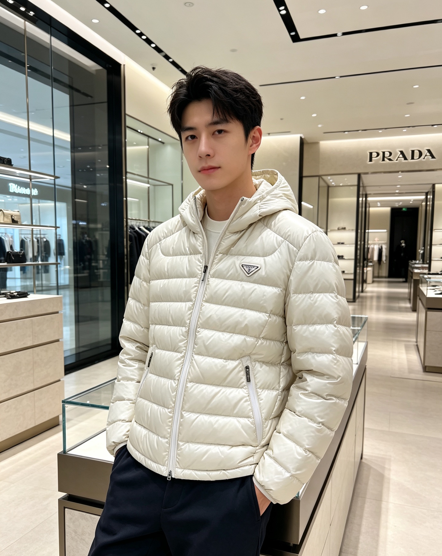 Prada 普拉达 2026秋冬新款三角标连帽轻薄羽绒,米白/酒红/藏蓝/黑四色男女同款。 横条分仓充绒,不跑绒不臃肿; Prada 普拉达 2026秋冬新款三角标连帽轻薄羽绒,米白/酒红/藏蓝/黑四色男女同款。 横条分仓充绒,不跑绒不臃肿;