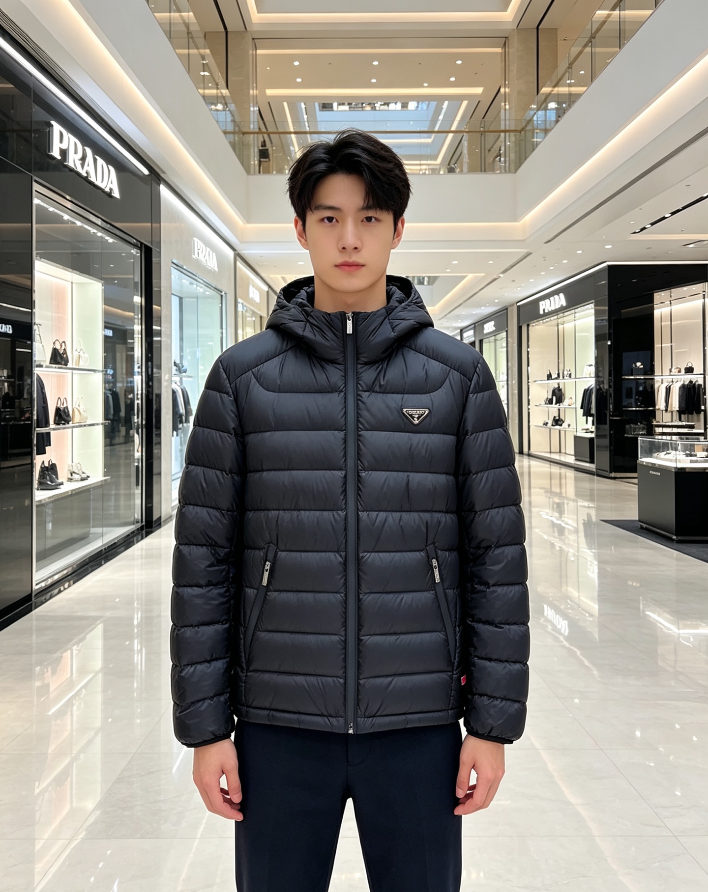 Prada 普拉达 2026秋冬新款三角标连帽轻薄羽绒,米白/酒红/藏蓝/黑四色男女同款。 横条分仓充绒,不跑绒不臃肿; Prada 普拉达 2026秋冬新款三角标连帽轻薄羽绒,米白/酒红/藏蓝/黑四色男女同款。 横条分仓充绒,不跑绒不臃肿;