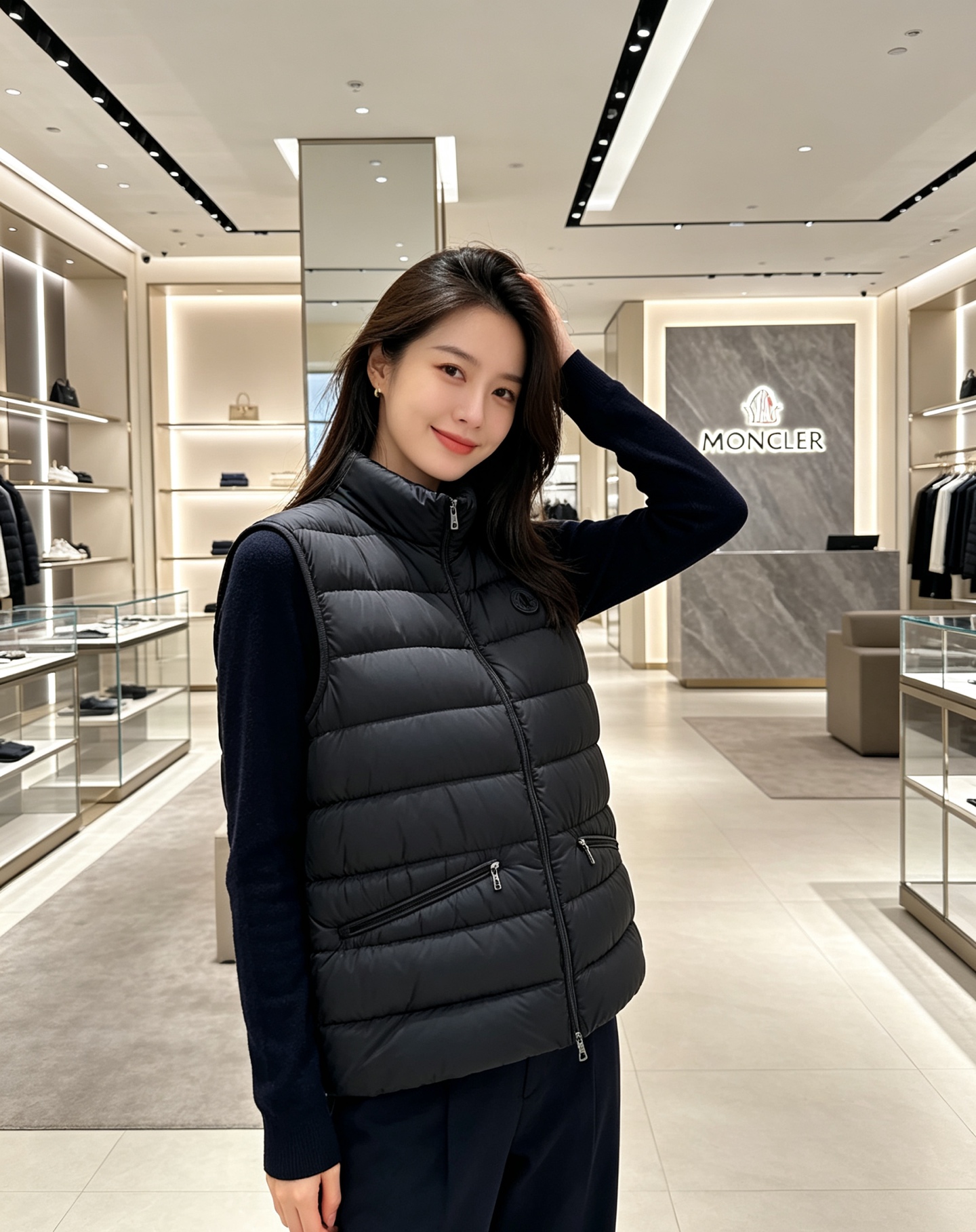 Moncler 蒙口 2026秋冬立领轻薄羽绒马甲,米白/棕/藏蓝三色 男女同款。 横格分仓充绒,轻便不跑绒;胸口经典圆 Moncler 蒙口 2026秋冬立领轻薄羽绒马甲,米白/棕/藏蓝三色 男女同款。 横格分仓充绒,轻便不跑绒;胸口经典圆