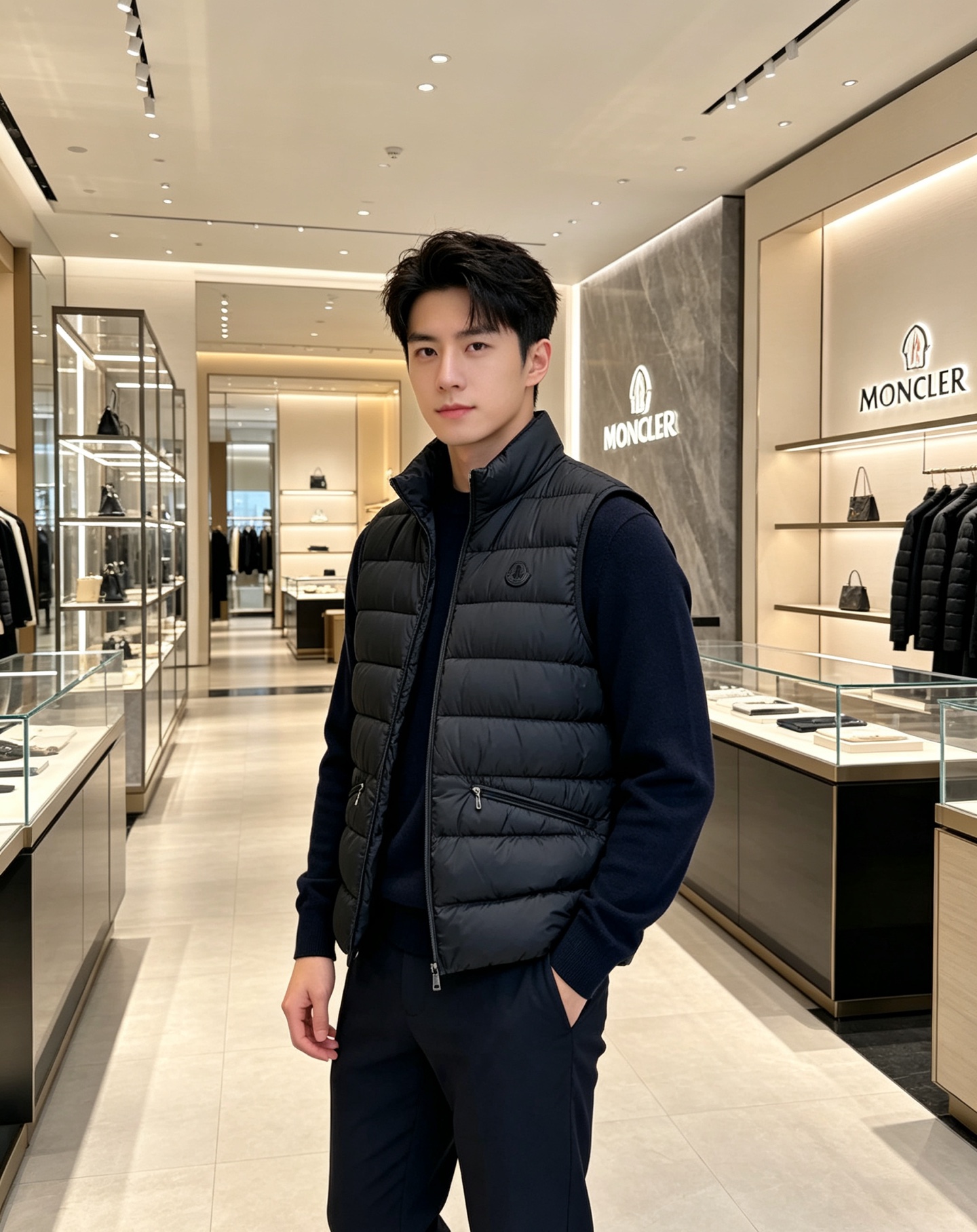 Moncler 蒙口 2026秋冬立领轻薄羽绒马甲,米白/棕/藏蓝三色 男女同款。 横格分仓充绒,轻便不跑绒;胸口经典圆 Moncler 蒙口 2026秋冬立领轻薄羽绒马甲,米白/棕/藏蓝三色 男女同款。 横格分仓充绒,轻便不跑绒;胸口经典圆