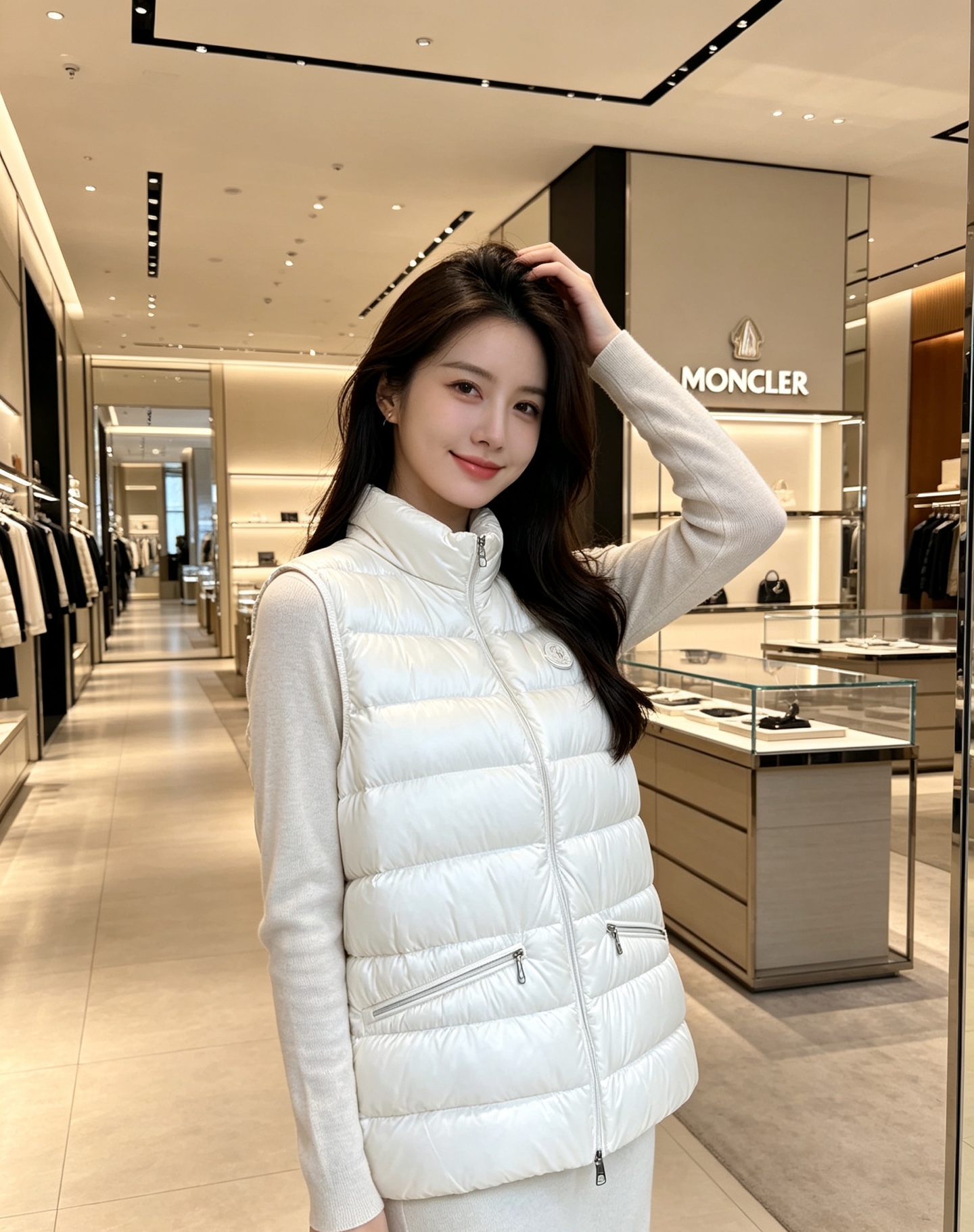 Moncler 蒙口 2026秋冬立领轻薄羽绒马甲,米白/棕/藏蓝三色 男女同款。 横格分仓充绒,轻便不跑绒;胸口经典圆 Moncler 蒙口 2026秋冬立领轻薄羽绒马甲,米白/棕/藏蓝三色 男女同款。 横格分仓充绒,轻便不跑绒;胸口经典圆