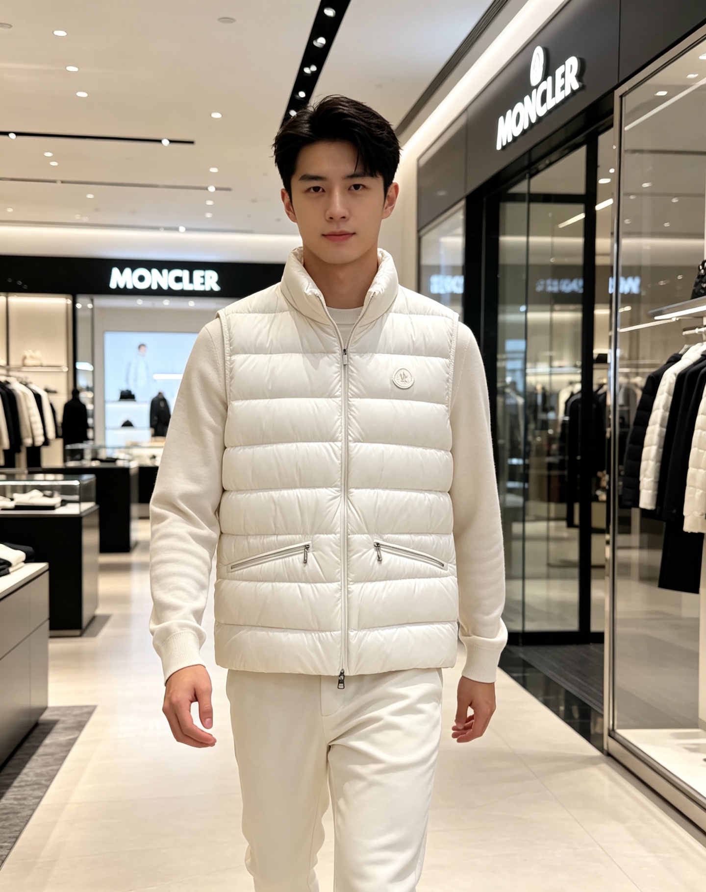 Moncler 蒙口 2026秋冬立领轻薄羽绒马甲,米白/棕/藏蓝三色 男女同款。 横格分仓充绒,轻便不跑绒;胸口经典圆 Moncler 蒙口 2026秋冬立领轻薄羽绒马甲,米白/棕/藏蓝三色 男女同款。 横格分仓充绒,轻便不跑绒;胸口经典圆