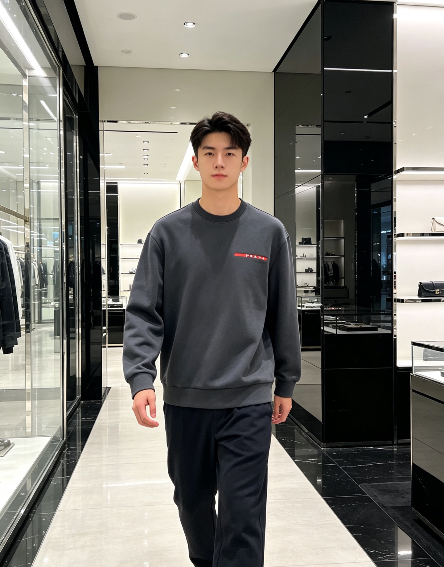 Prada 普拉达 2026秋冬新款休闲圆领空气层卫衣 标志性红色经典logo，辨识度高。采用空气层面料，柔软有型不易变