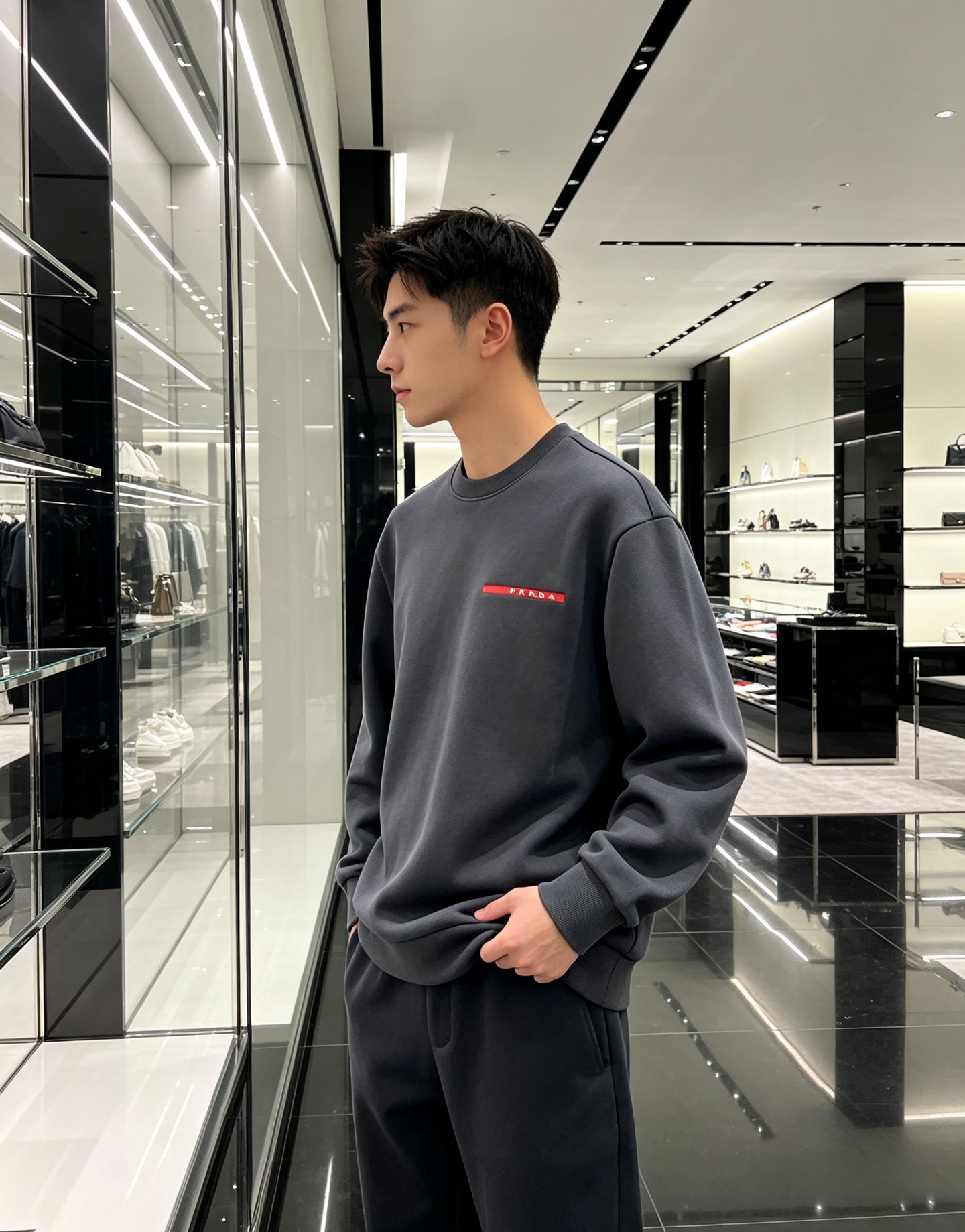 Prada 普拉达 2026秋冬新款休闲圆领空气层卫衣 标志性红色经典logo，辨识度高。采用空气层面料，柔软有型不易变