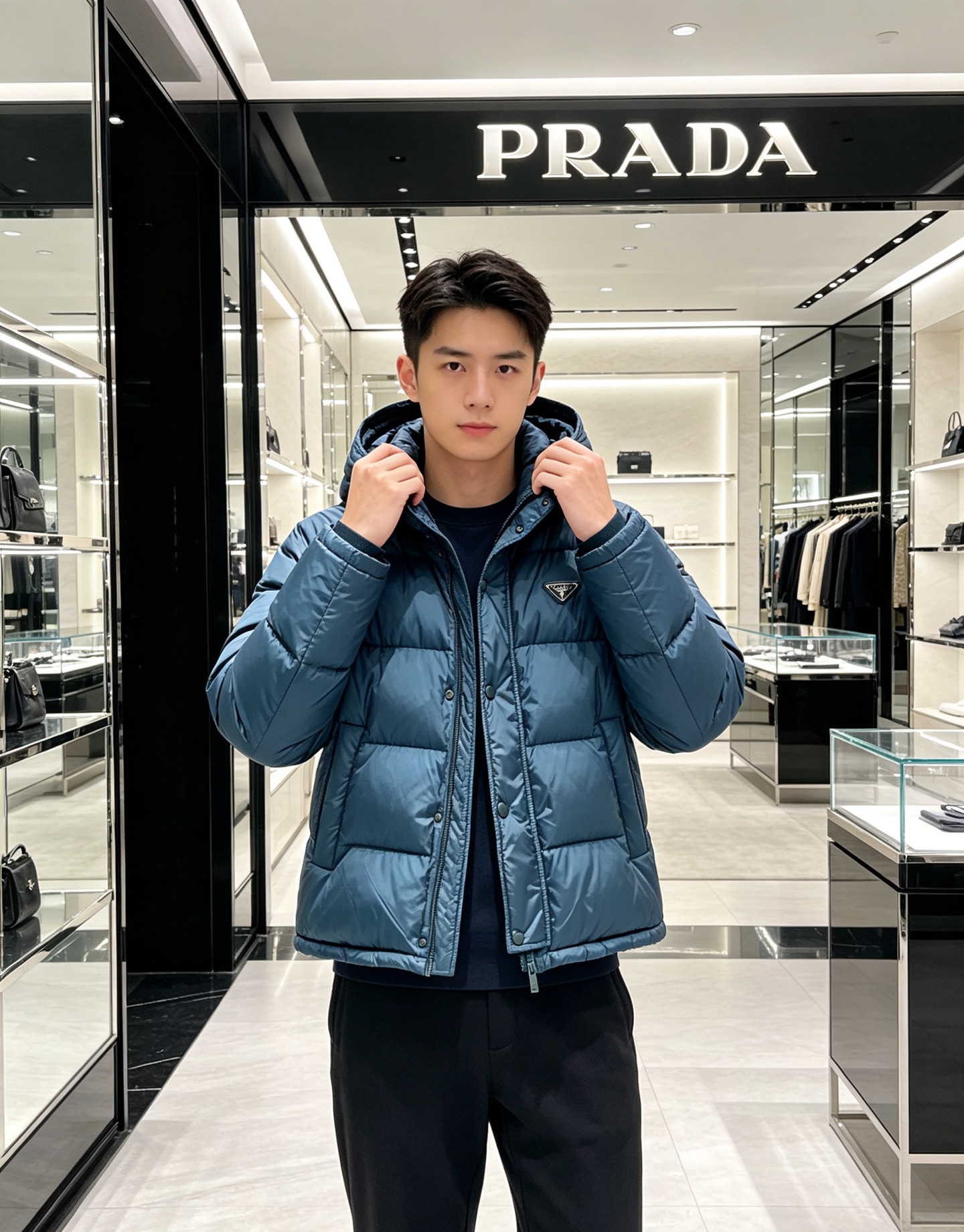 Prada&普拉达FW2026秋冬新款羽绒服。柜子在售款，一件难求。采用定制防风防雨面料，抗皱立挺有型，软糯亲肤，上身舒