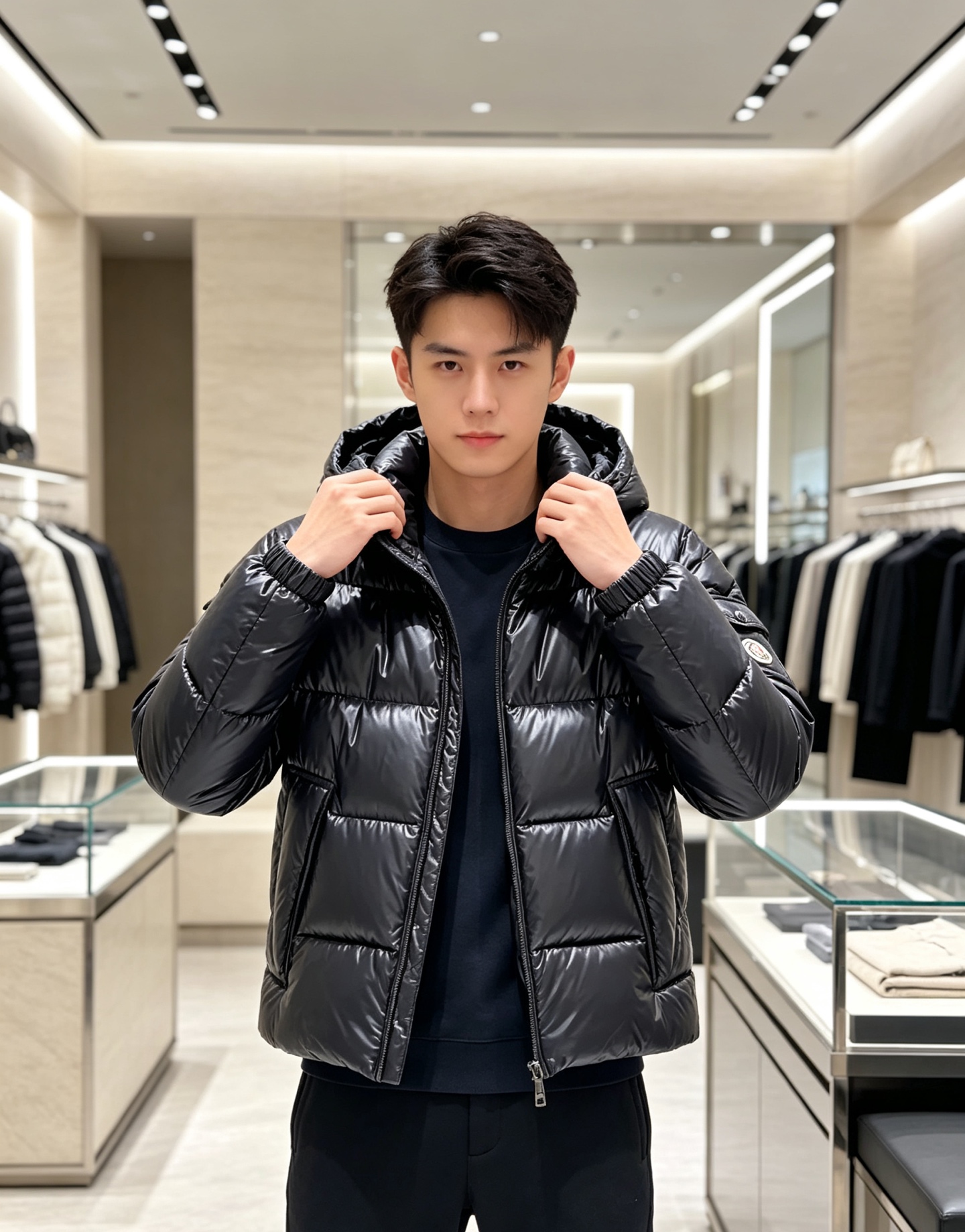 Moncler 蒙口2026秋冬新品发布，蒙口最新款亮光羽绒出货，柜上同步，面料及辅料全部订制，帽子可脱卸，面料涂层有股