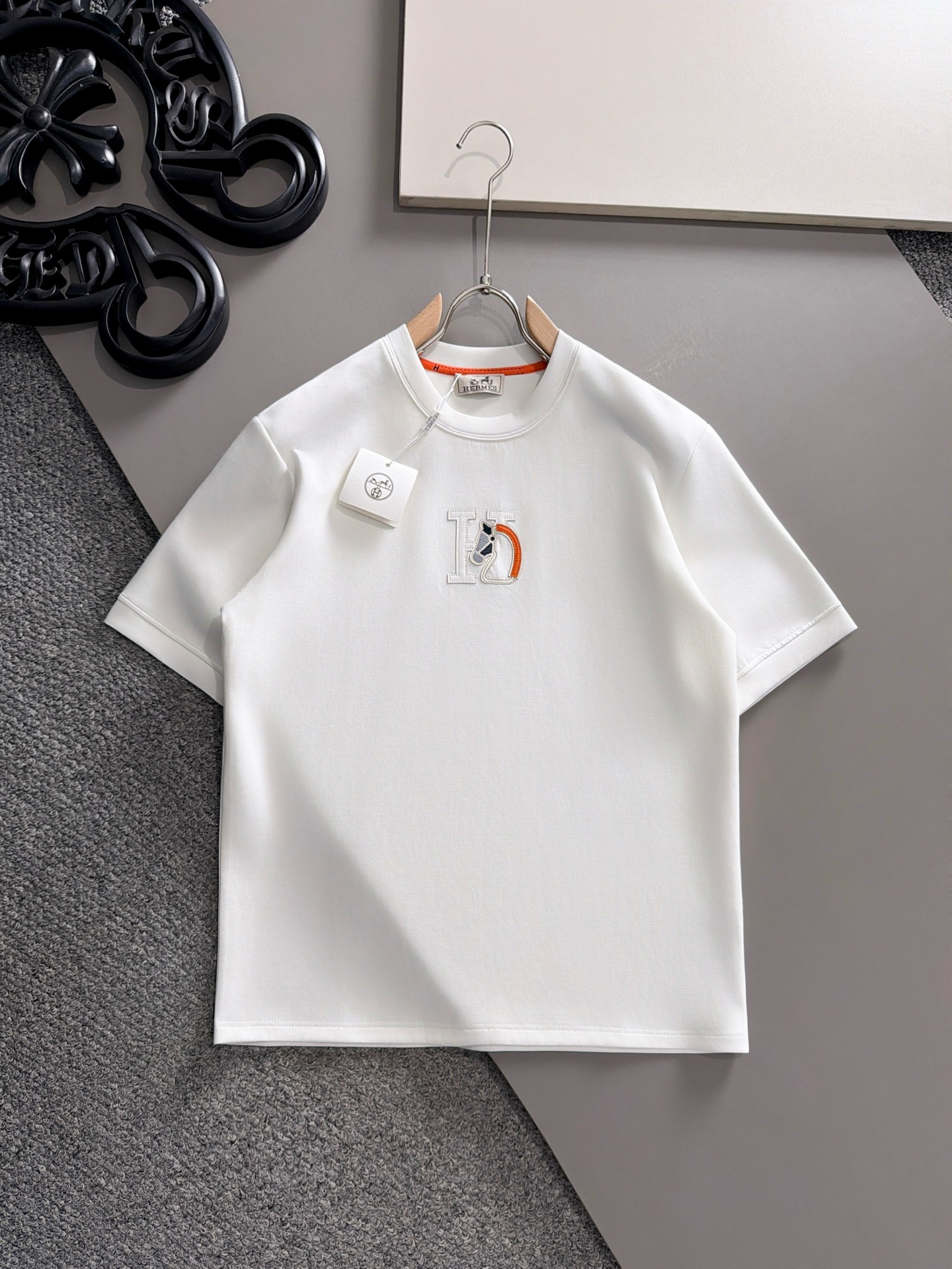 Hermes White Horse Logo T-Shirt
