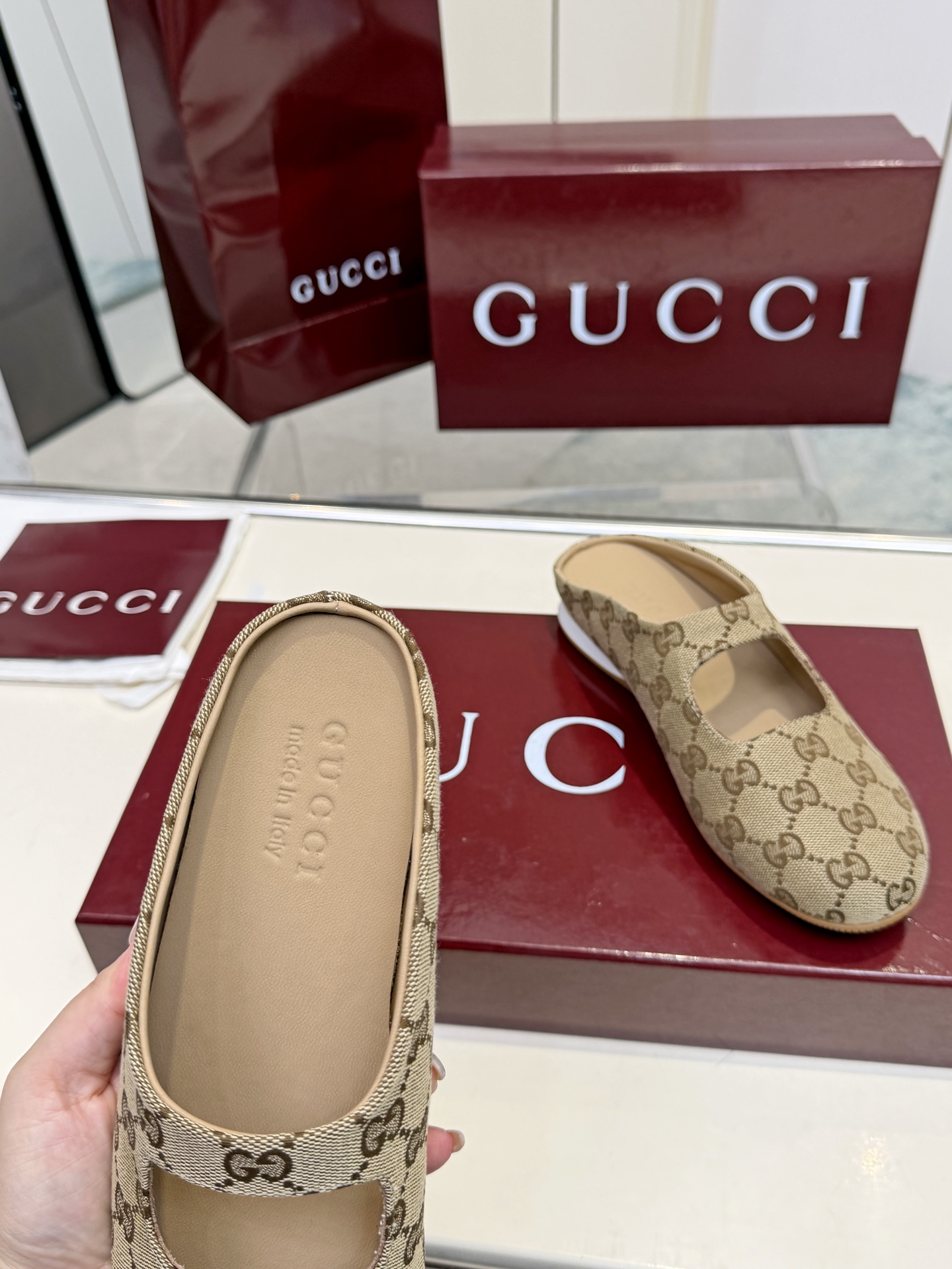 GUCCI Brown GG Ragazzo Mules