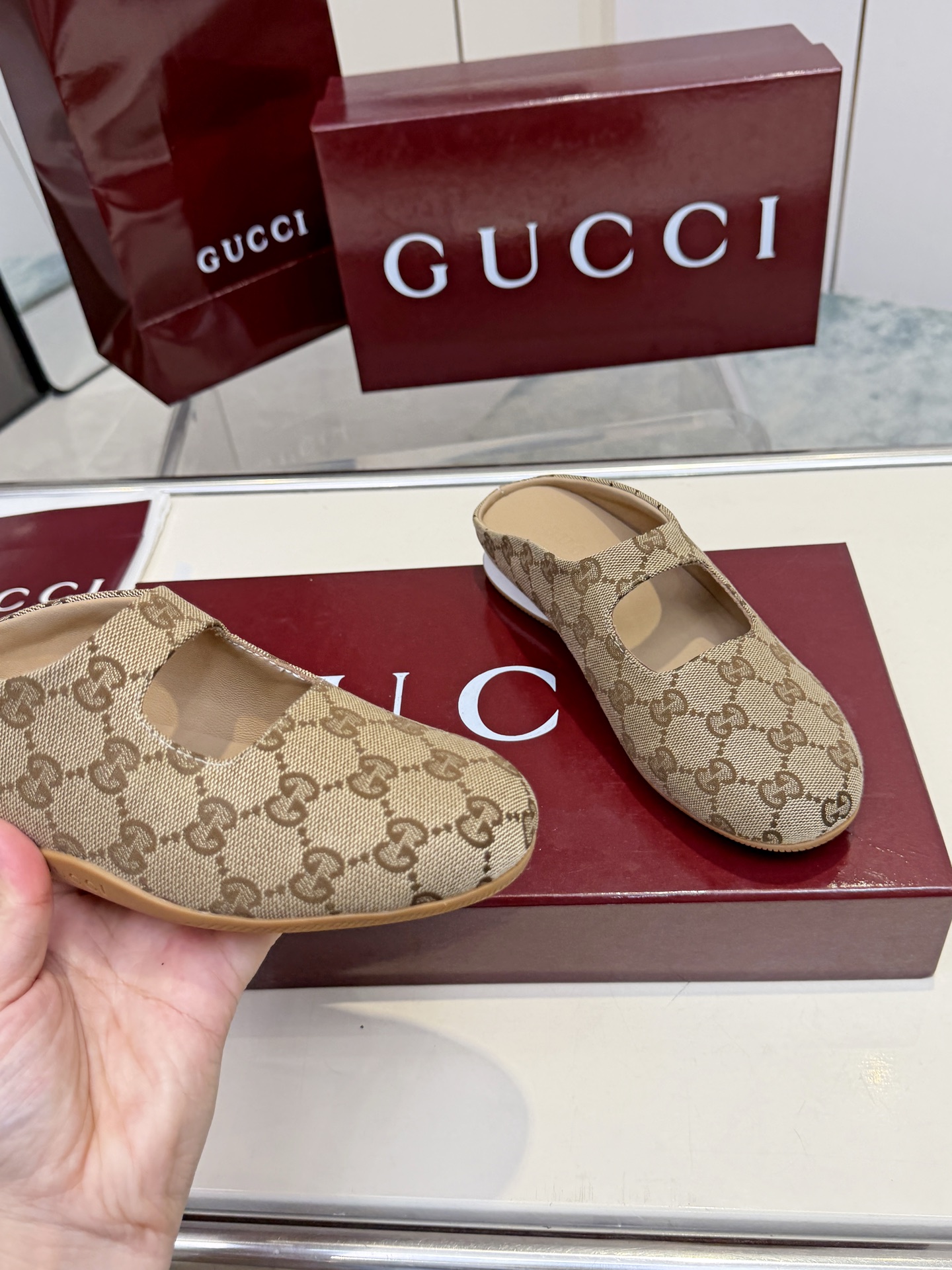 GUCCI Brown GG Ragazzo Mules