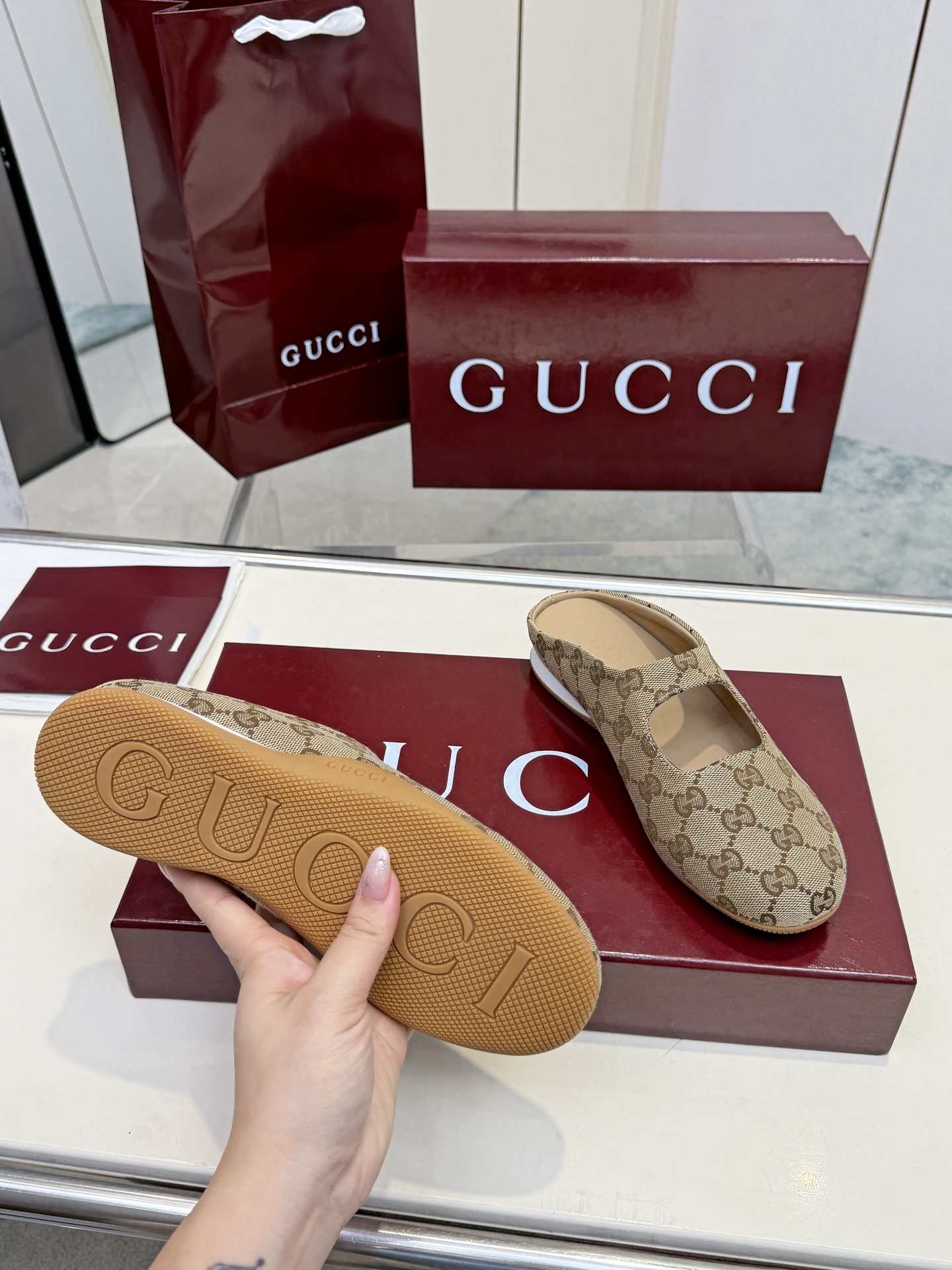 GUCCI Brown GG Ragazzo Mules