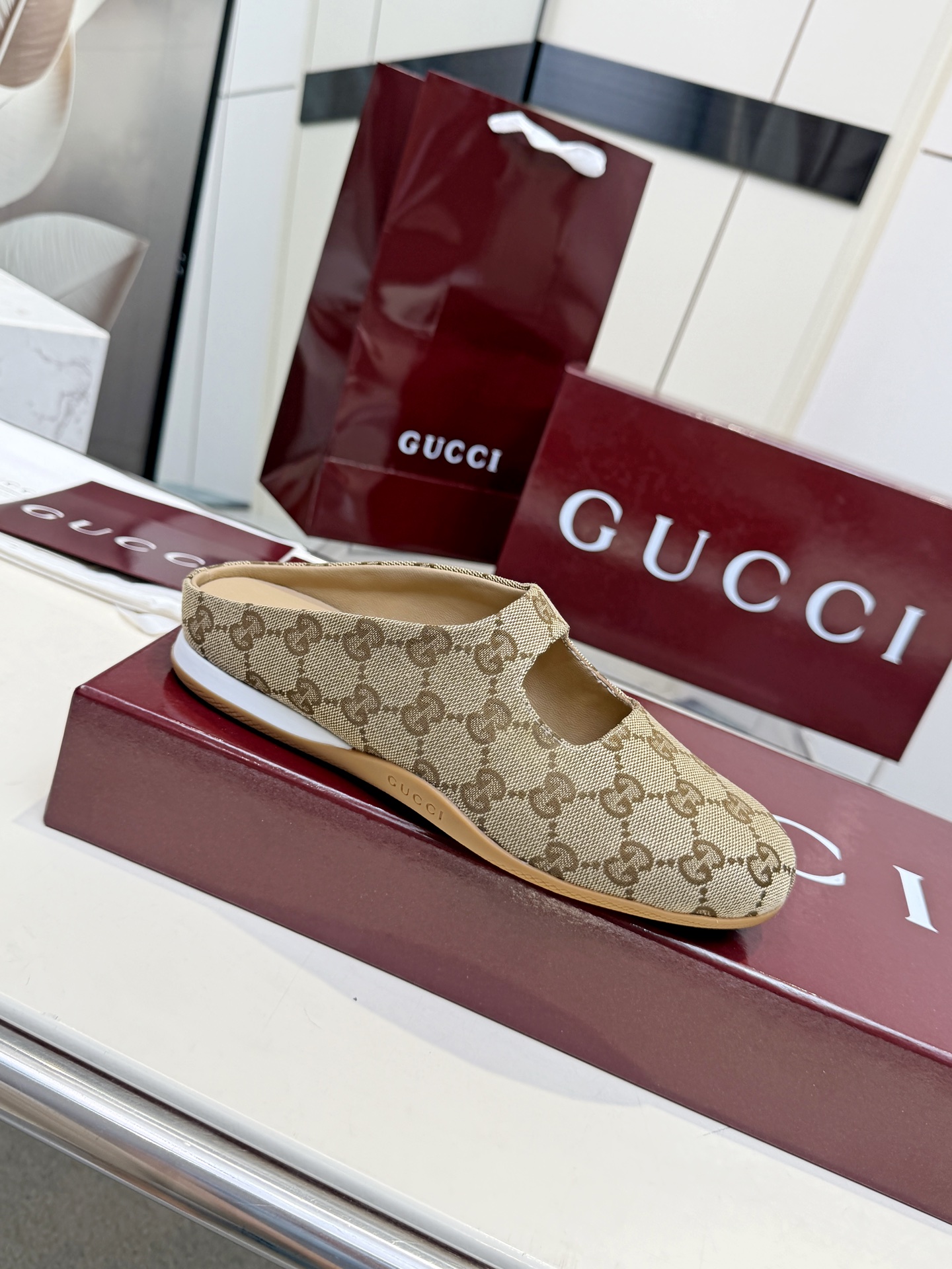 GUCCI Brown GG Ragazzo Mules