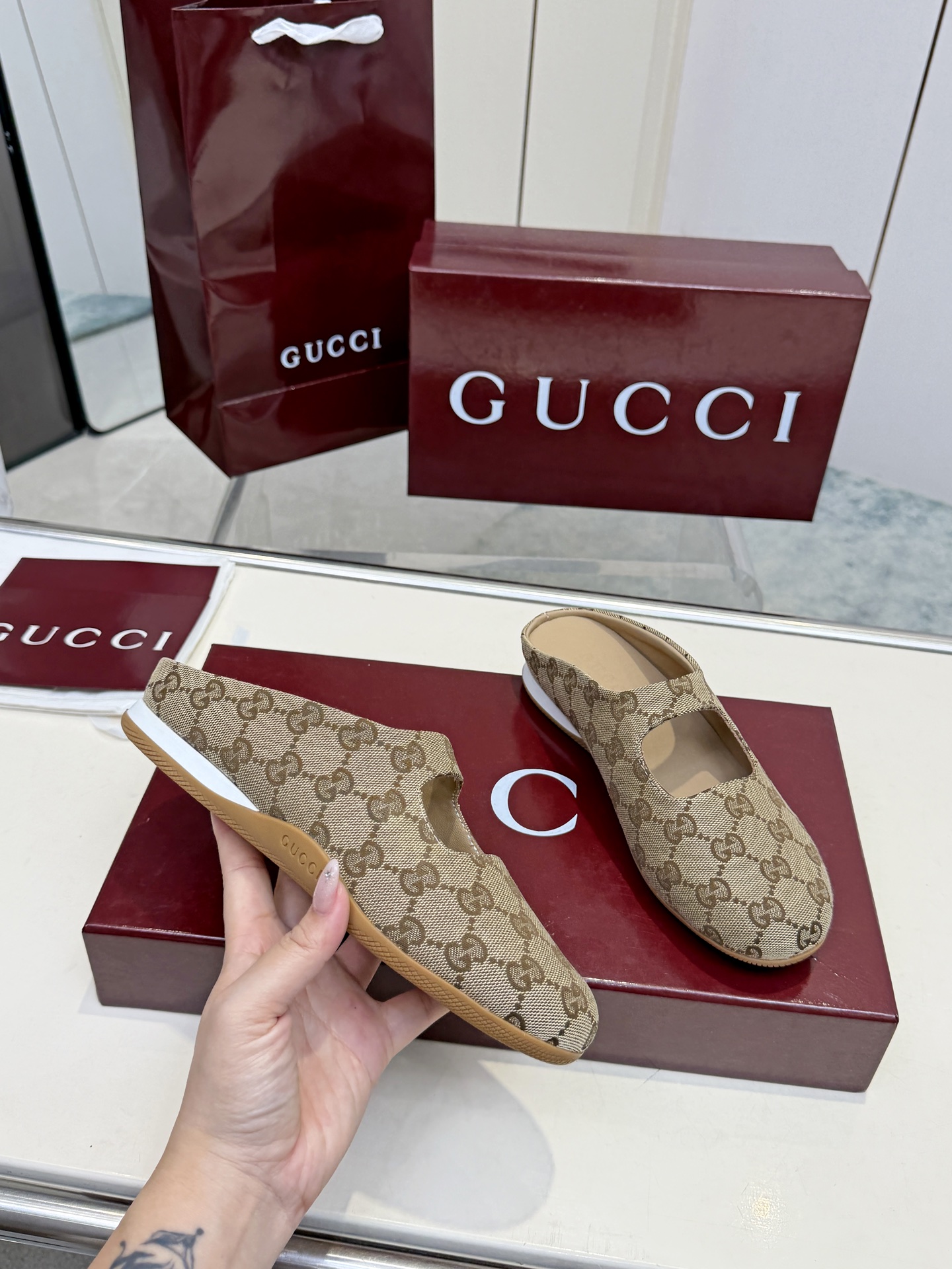 GUCCI Brown GG Ragazzo Mules
