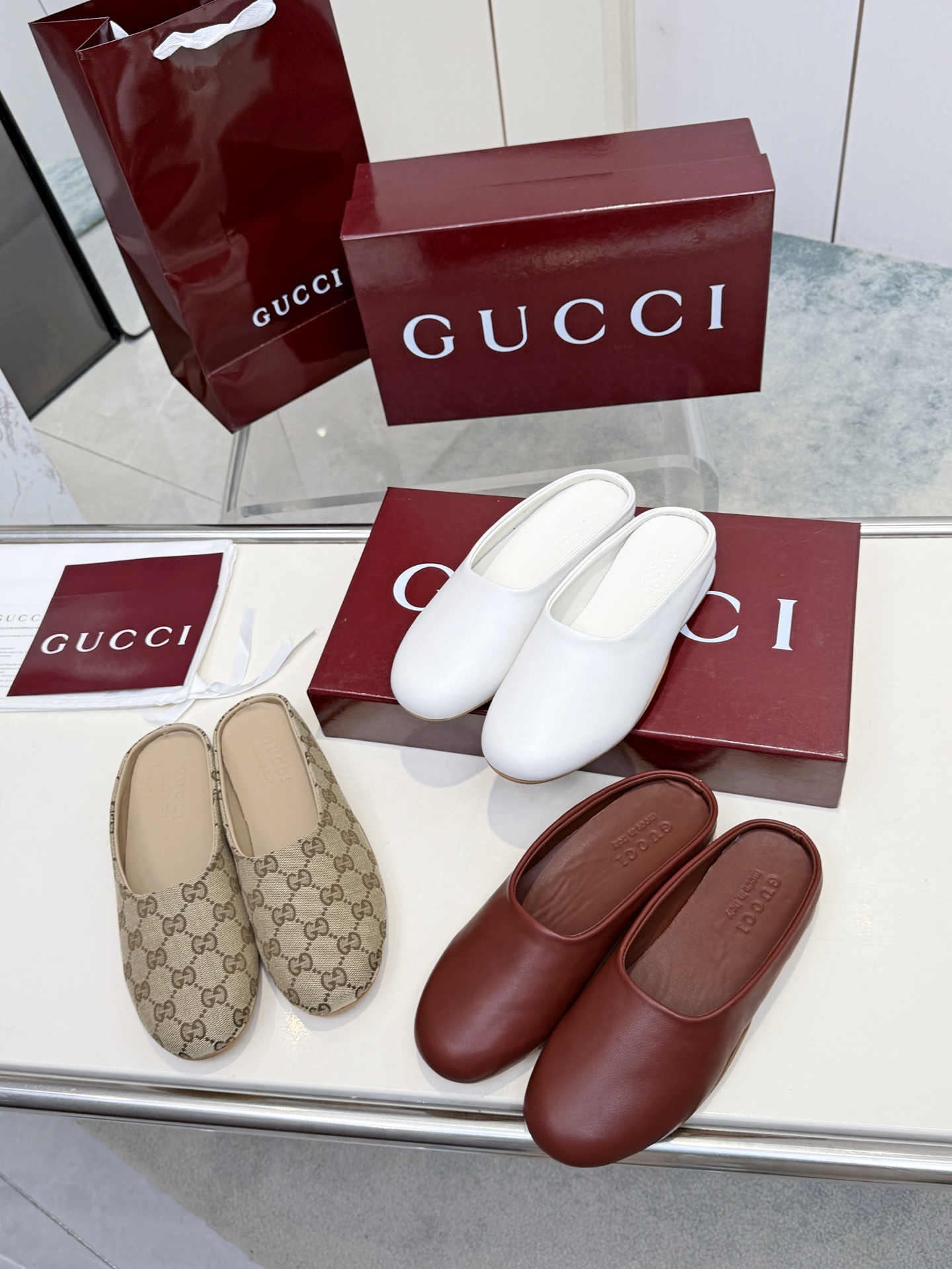 Gucci Beige GG Slip-On Mules