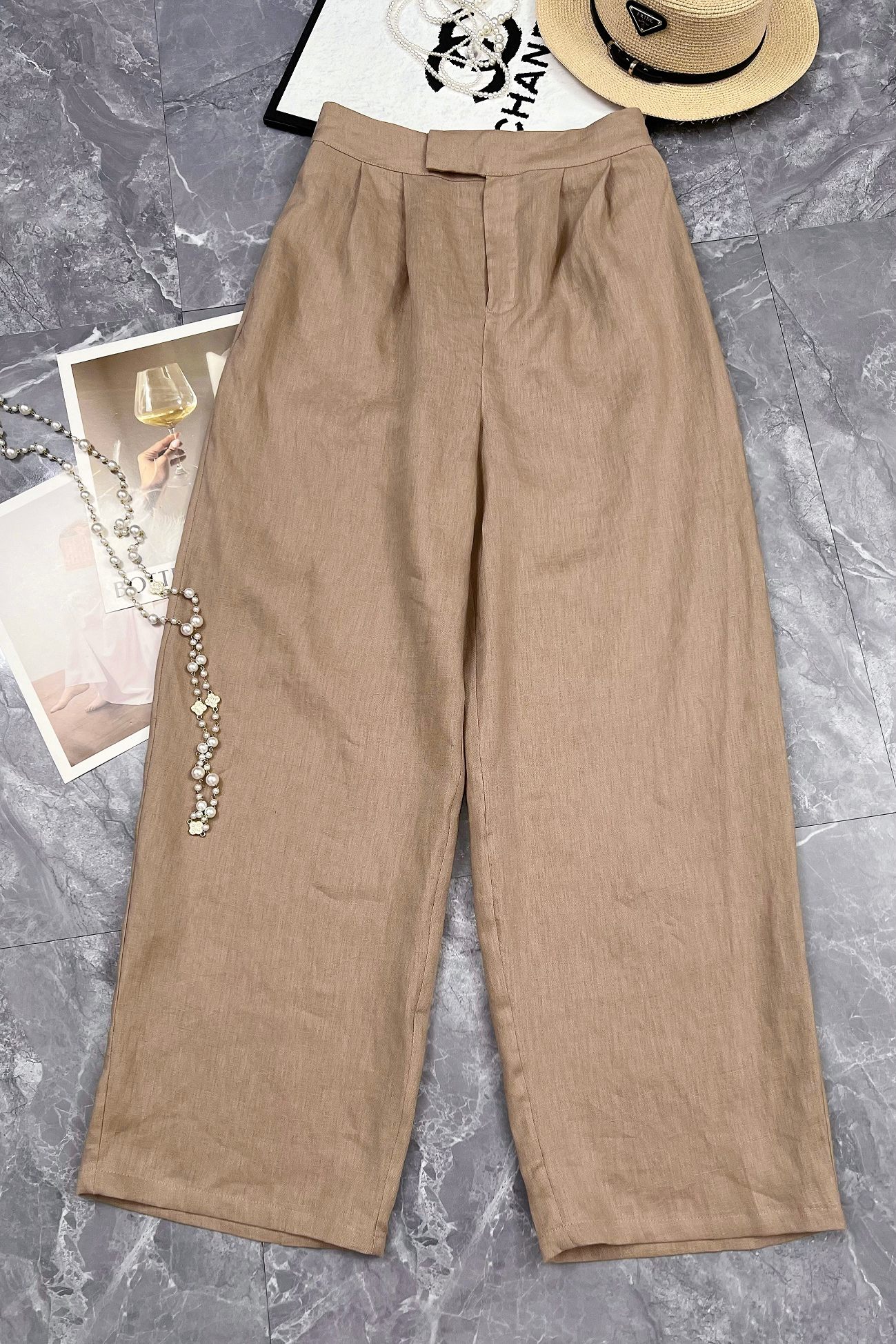 High-end Quality Female Clothes Packed with Linen Pants in Lavender, Various Sizes - 图片 2