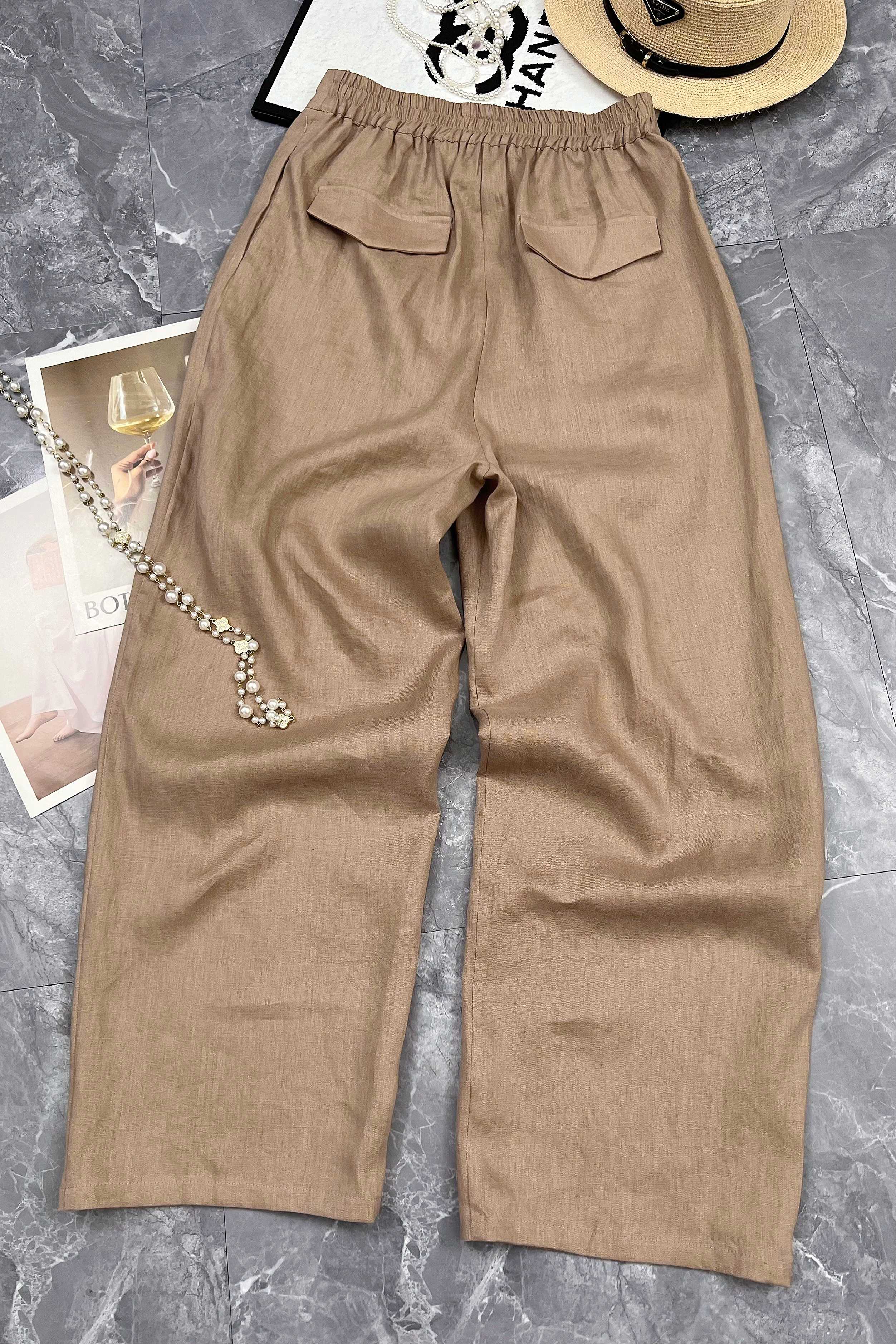 High-end Quality Female Clothes Packed with Linen Pants in Lavender, Various Sizes - 图片 3