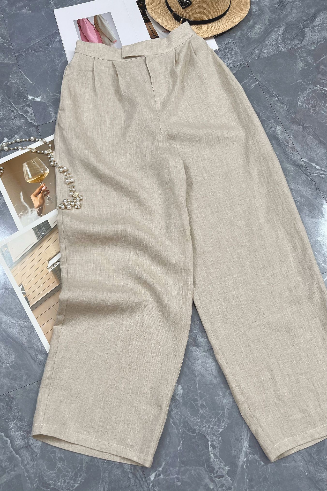 High-end Quality Female Clothes Packed with Linen Lavender Liner Tow Pants - 图片 2