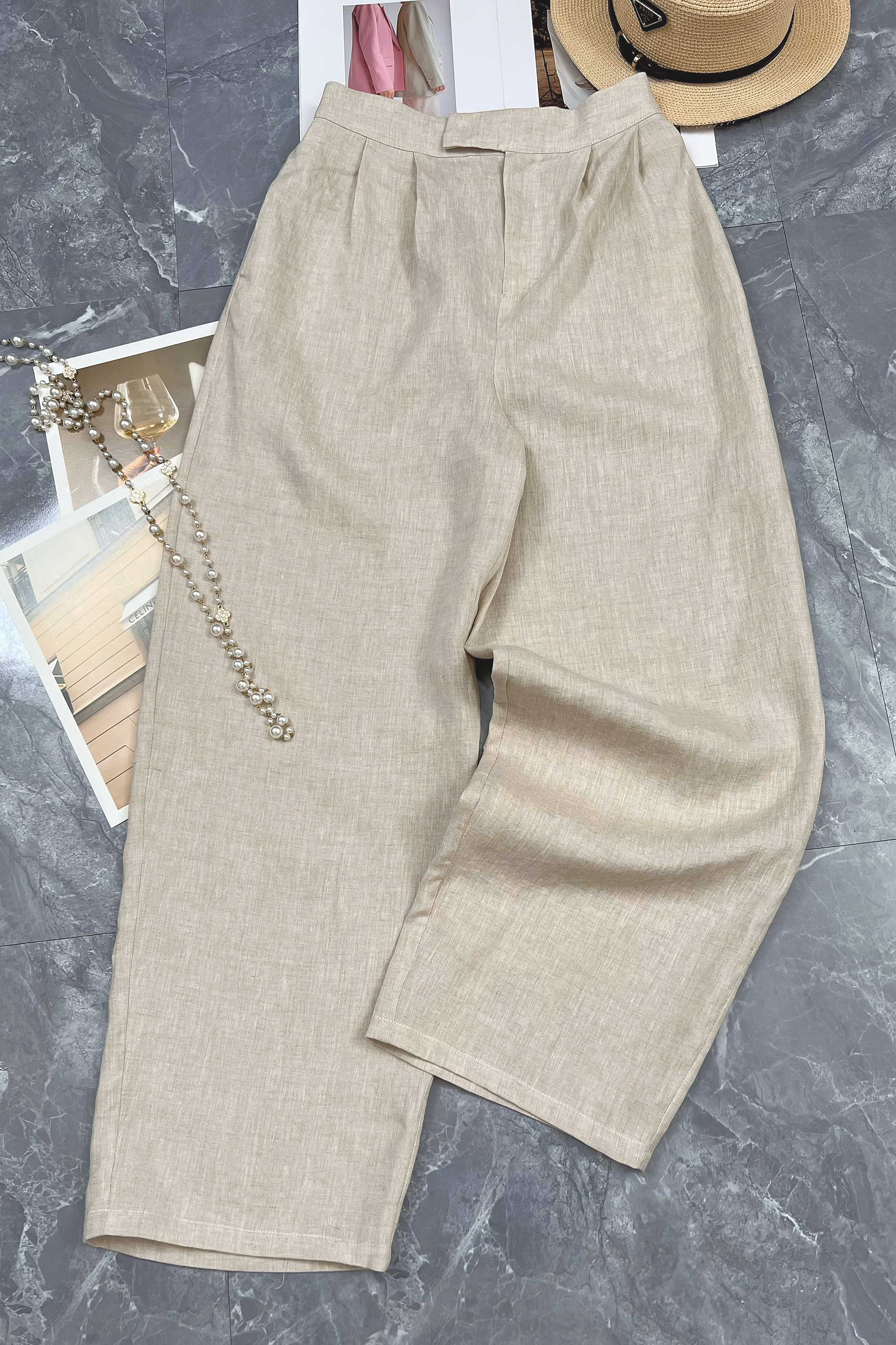 High-end Quality Female Clothes Packed with Linen Lavender Liner Tow Pants - 图片 3