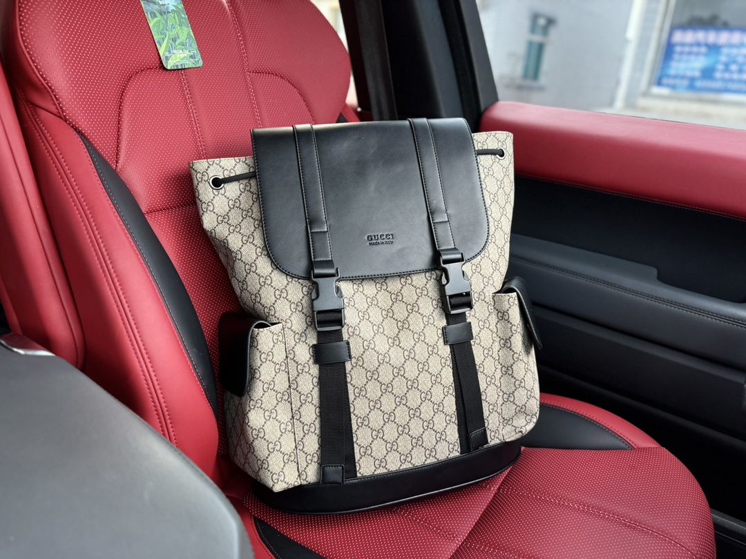 Gucci Taschen Rucksack Aprikosenfarbe Schwarz Grau Männer Leinwand GG Supreme