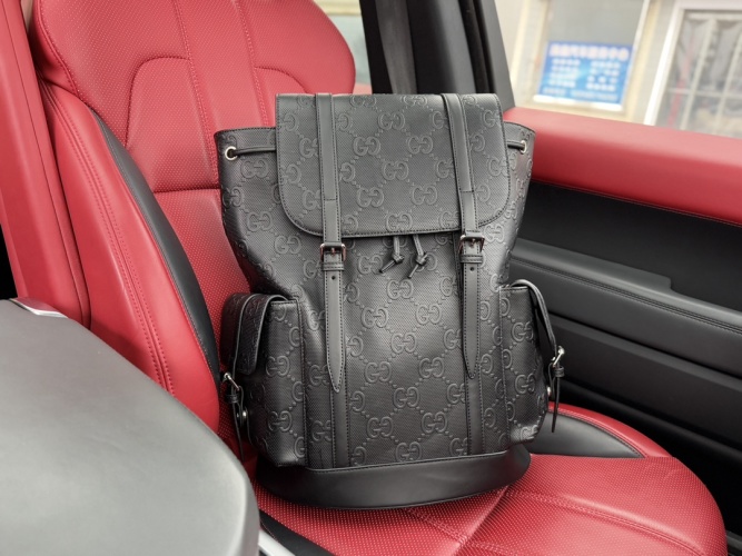 Gucci Embossed Leather Backpack Travel Bag - Black, 34x42x16cm 1 Gucci Embossed Leather Backpack Travel Bag - Black, 34x42x16cm