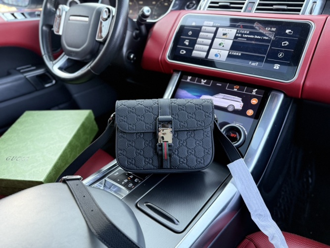 Gucci Leather Crossbody Bag - Adjustable Strap, Magnetic Closure, GG Embossed 1 Gucci Leather Crossbody Bag - Adjustable Strap, Magnetic Closure, GG Embossed
