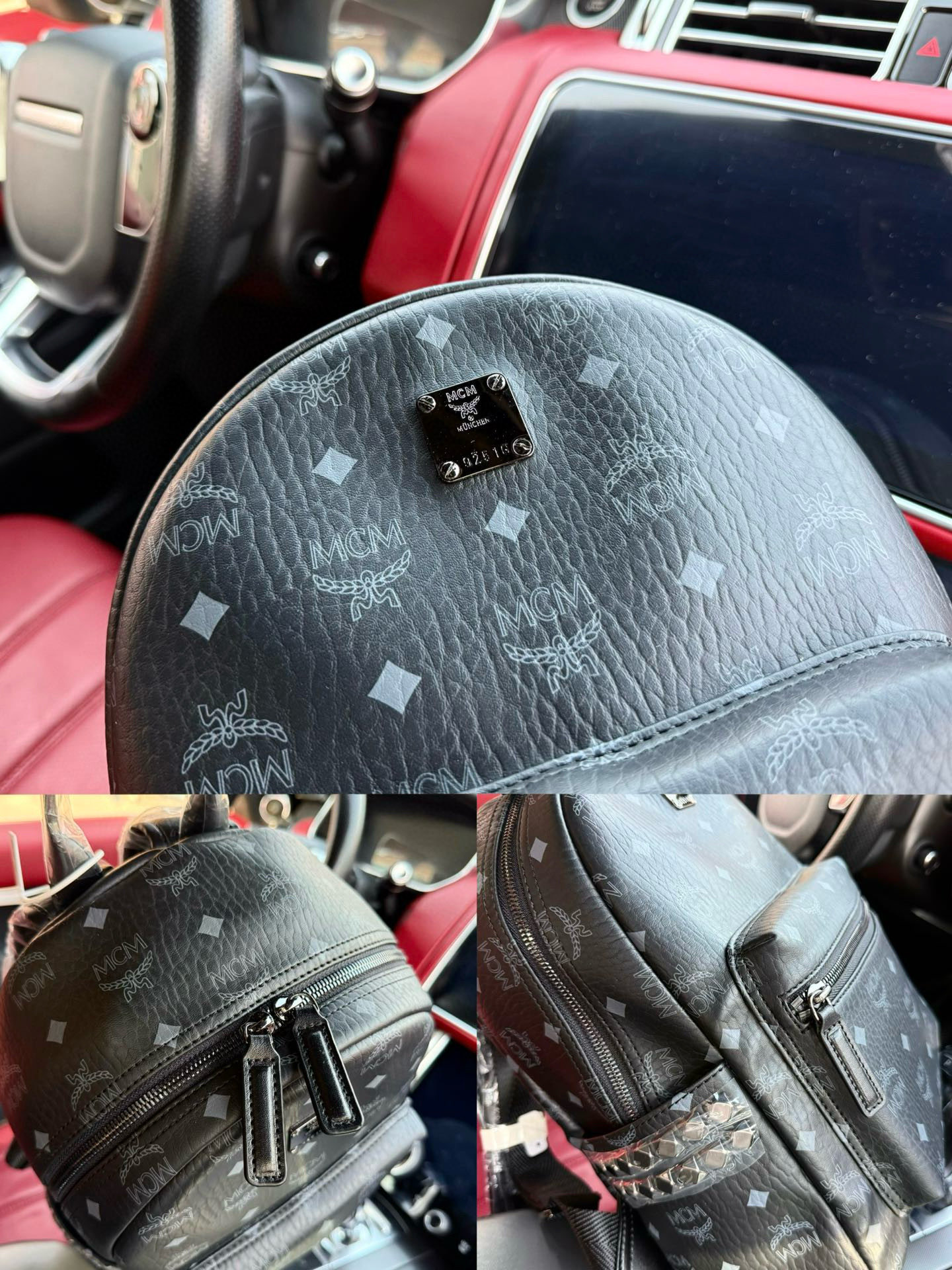 p210 p195 p185 📷高端货‼️新款 “McM”双肩包💼 2k镀金 Stark Visetos 经典双侧铆钉老花满印 涂层帆布 书包背包双肩包 迷你 男女同款 棕色干邑色高清五金logo标志、专用内里。顺滑拉链，油边平滑细腻，做工精致 每个细节到位！潮男必备款。规格：大号高37cm。中号高33cm。小号高27cm。