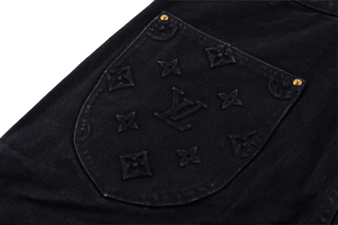 Louis Vuitton/路易威登 Tyler联名款老花提花刺绣牛仔裤 黑色
