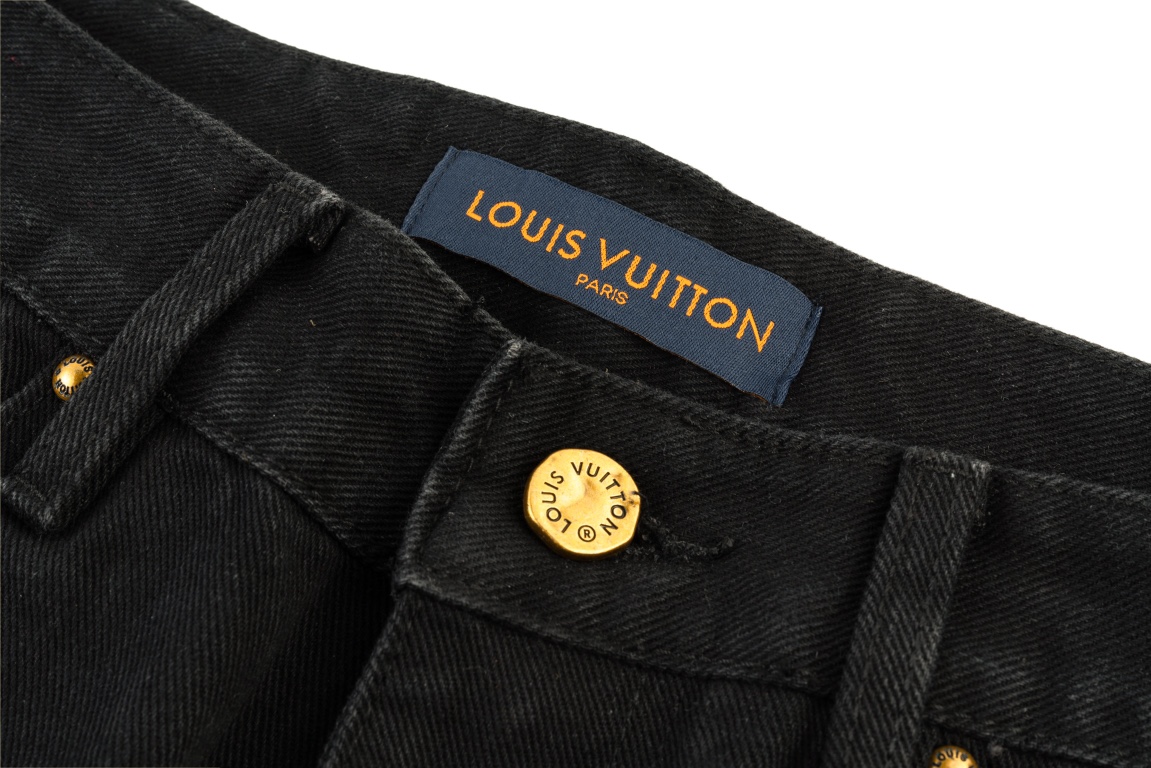 Louis Vuitton/路易威登 Tyler联名款老花提花刺绣牛仔裤 黑色